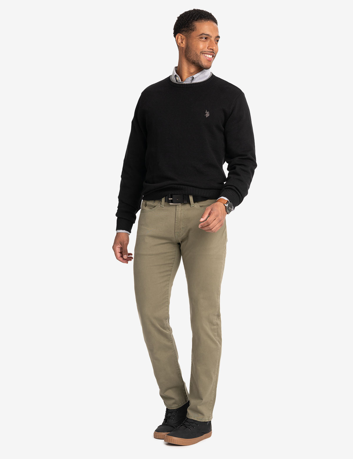 Classic Crew Neck Sweater with Embroidered Logo | Solid Style