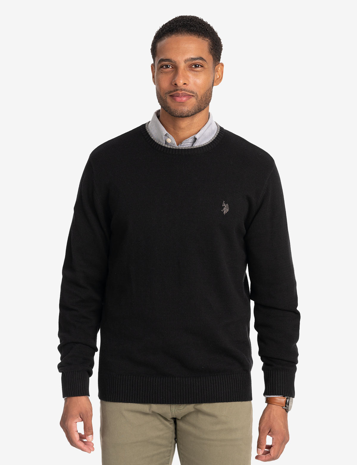 Classic Crew Neck Sweater with Embroidered Logo | Solid Style