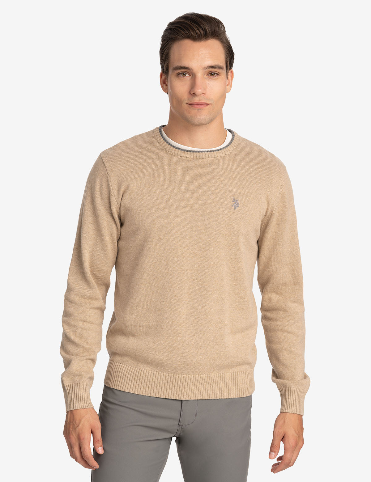 Classic Crew Neck Sweater with Embroidered Logo | Solid Style