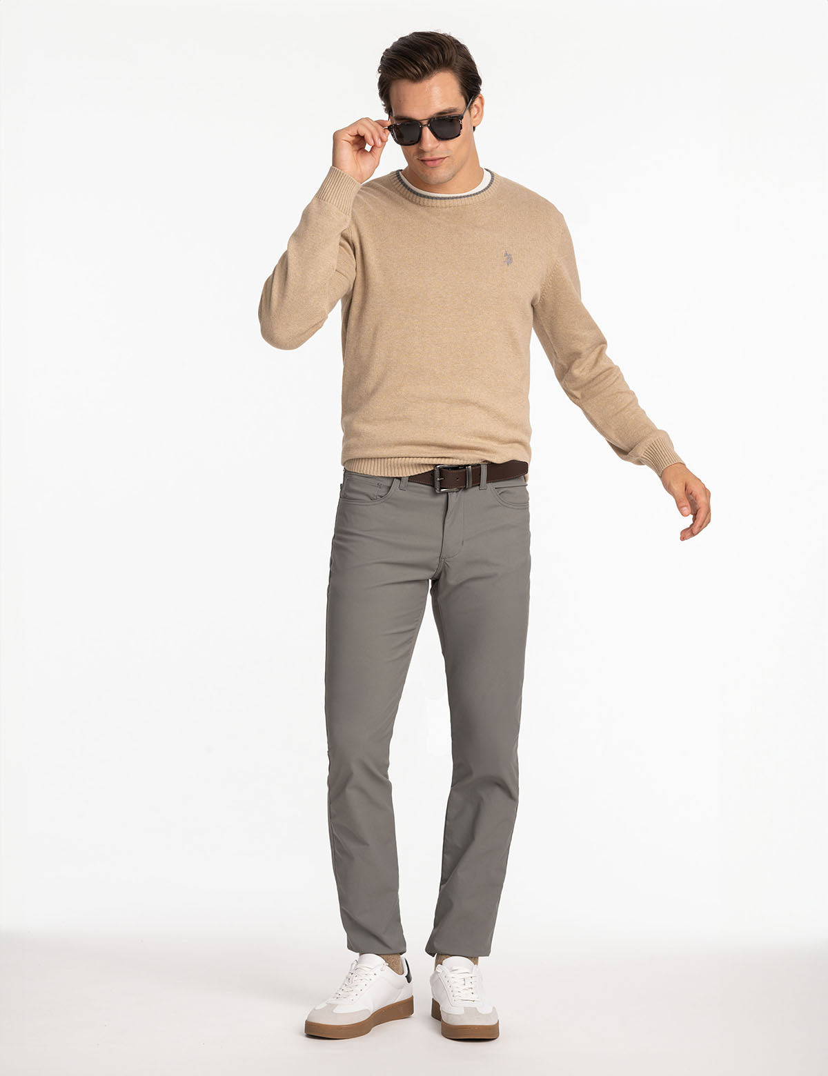 Classic Crew Neck Sweater with Embroidered Logo | Solid Style