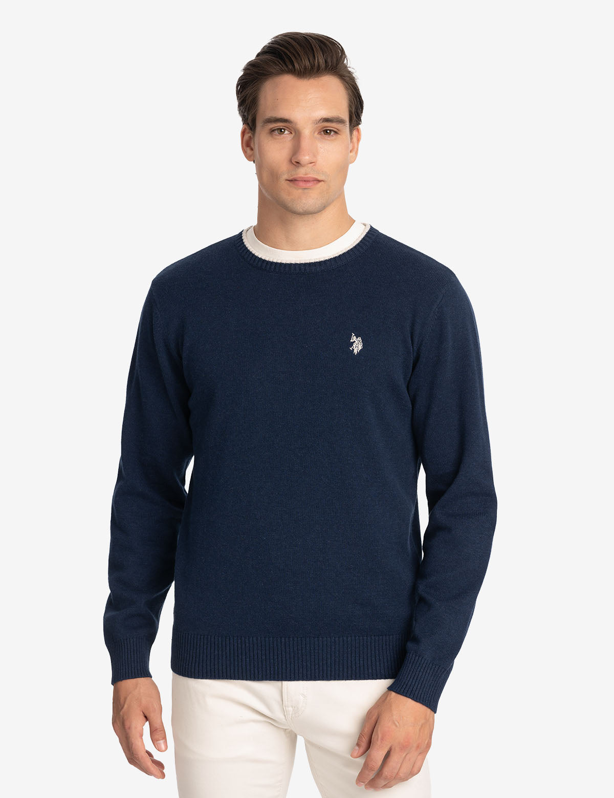 Classic Crew Neck Sweater with Embroidered Logo | Solid Style