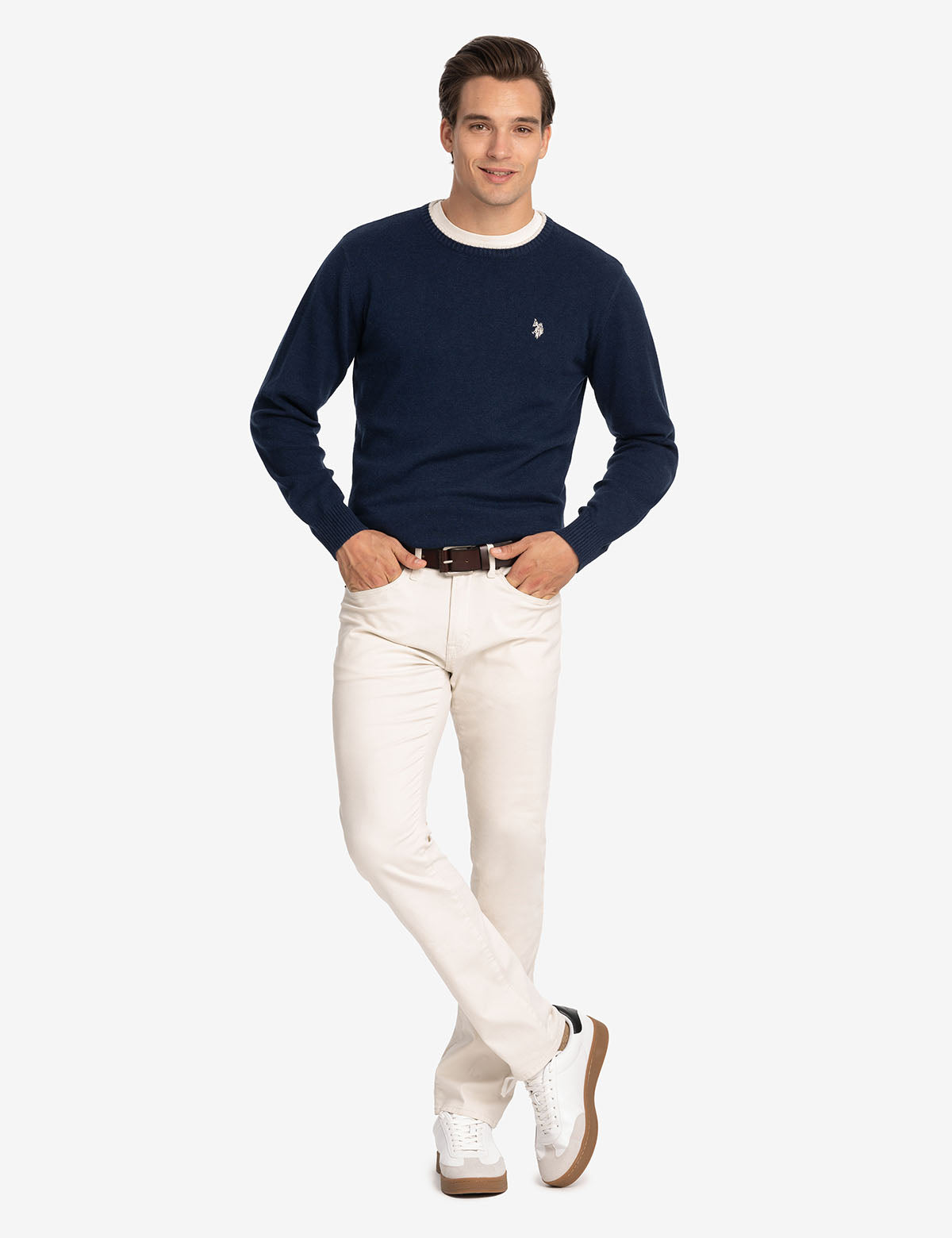 Classic Crew Neck Sweater with Embroidered Logo | Solid Style
