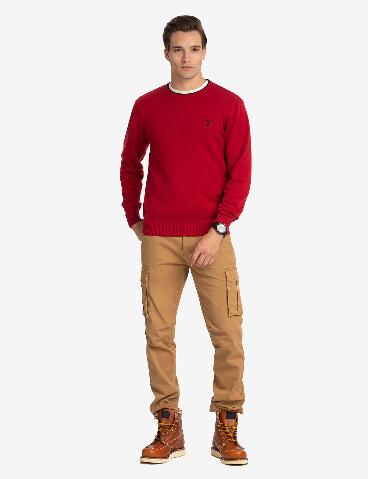 Classic Crew Neck Sweater with Embroidered Logo | Solid Style