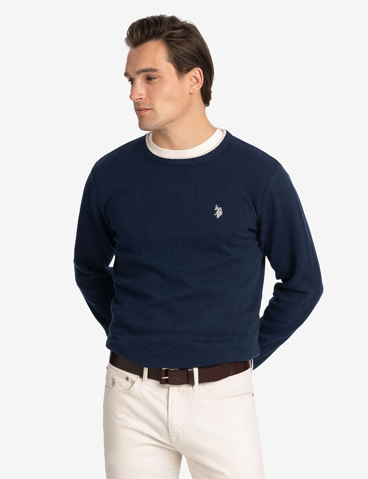 Classic Crew Neck Sweater with Embroidered Logo | Solid Style