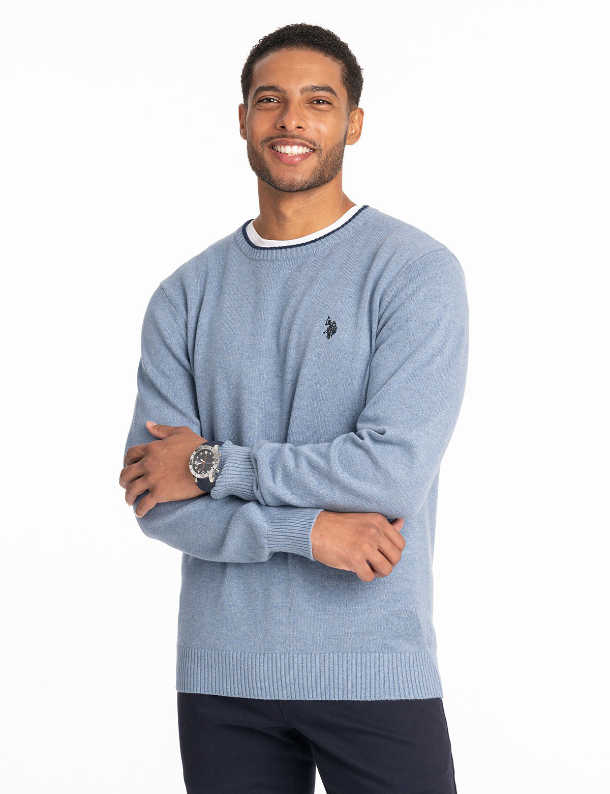 Classic Crew Neck Sweater with Embroidered Logo | Solid Style
