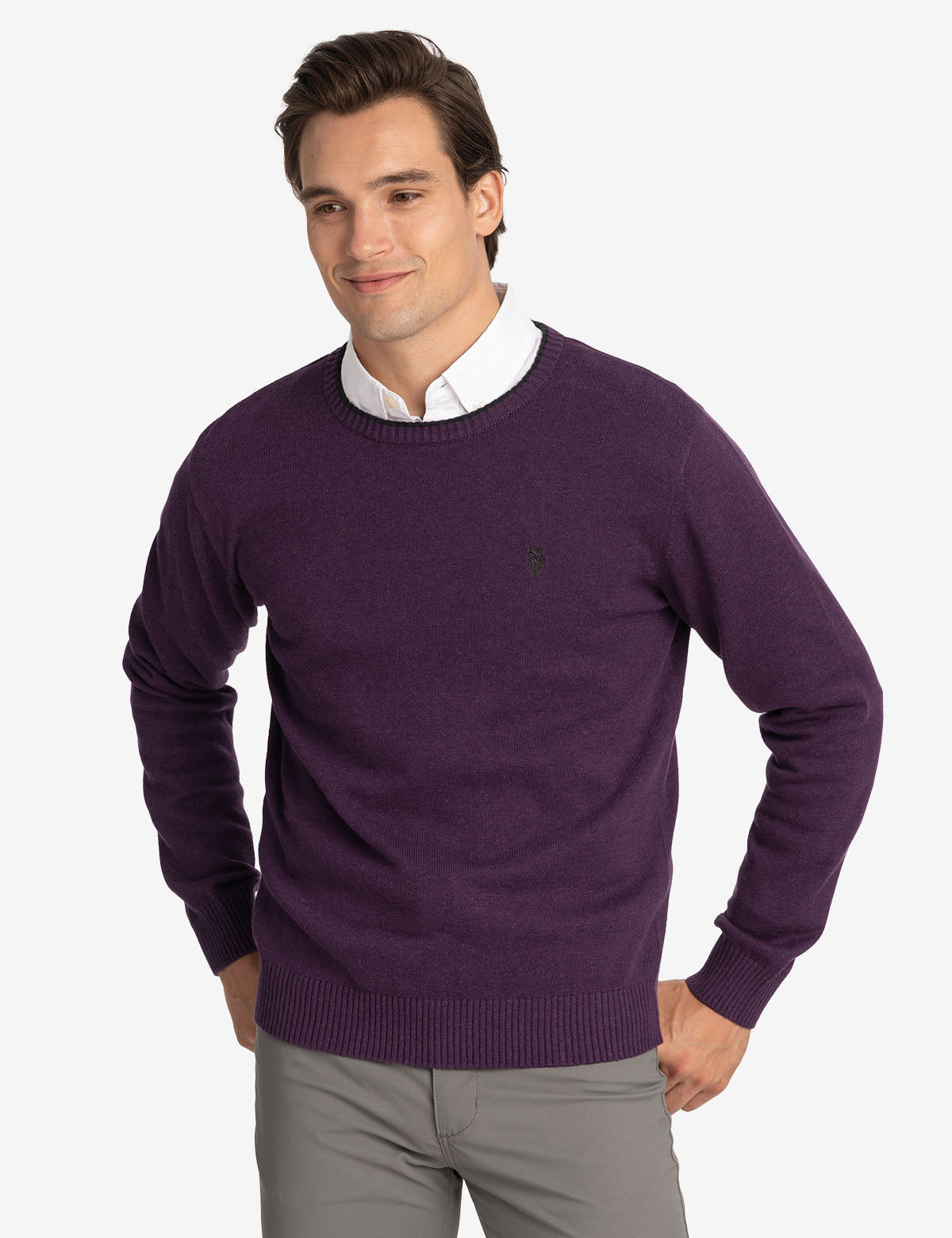 Classic Crew Neck Sweater with Embroidered Logo | Solid Style