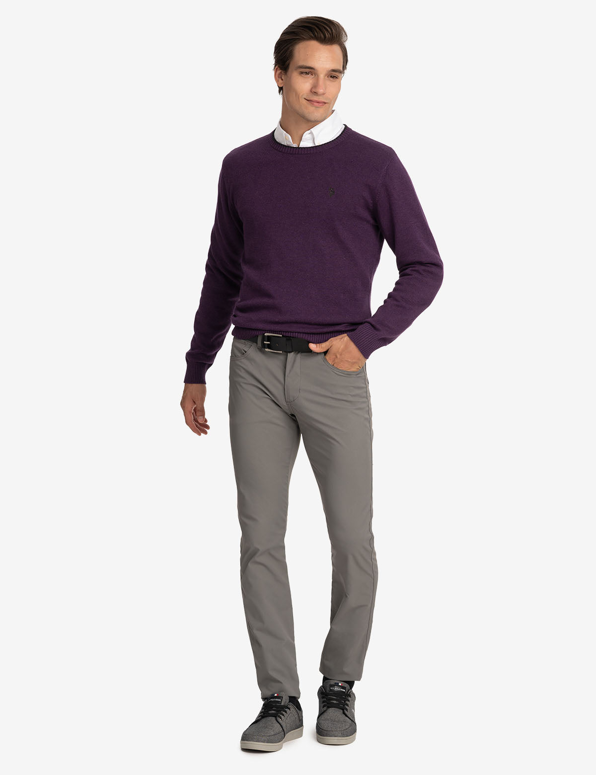 Classic Crew Neck Sweater with Embroidered Logo | Solid Style