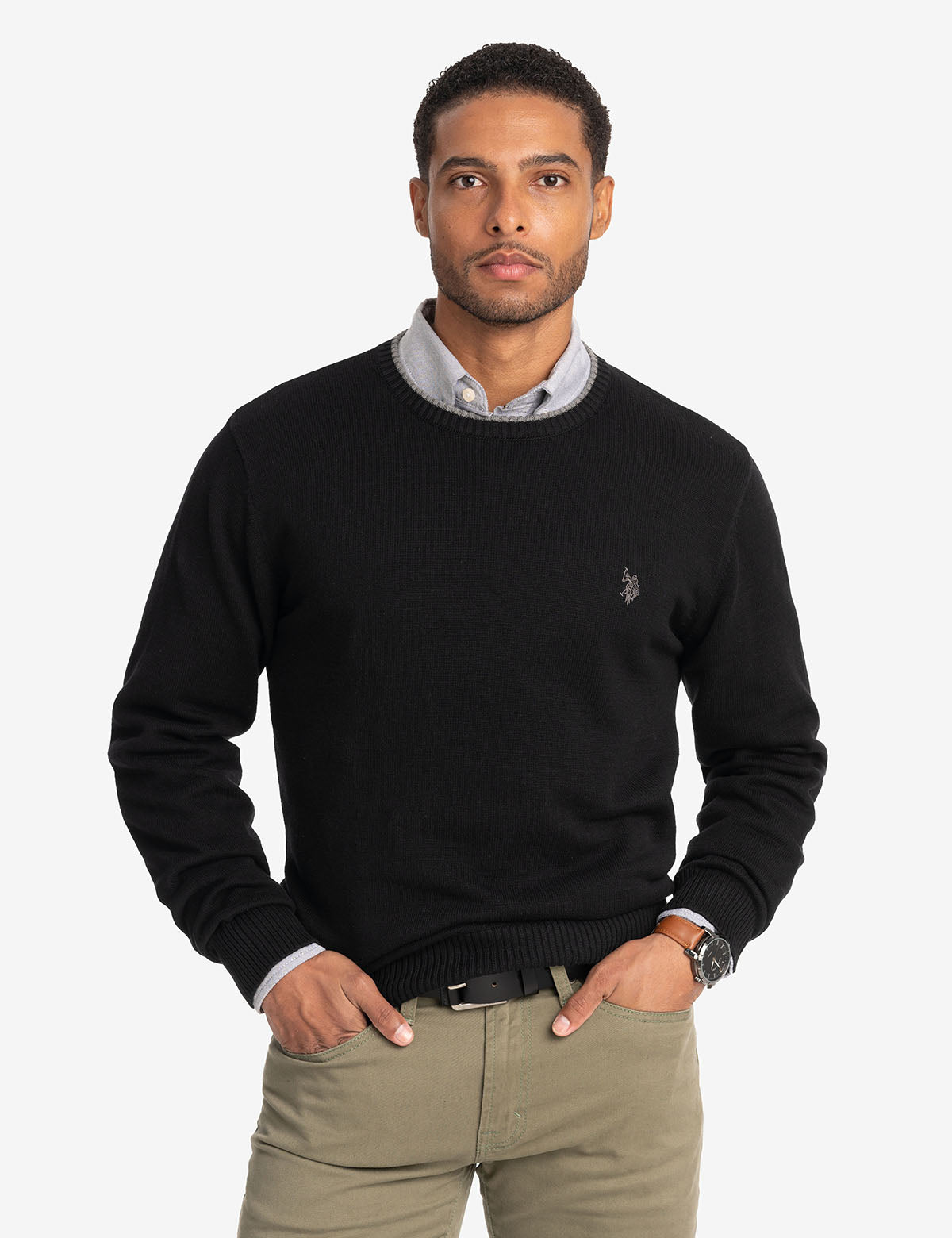 Classic Crew Neck Sweater with Embroidered Logo | Solid Style