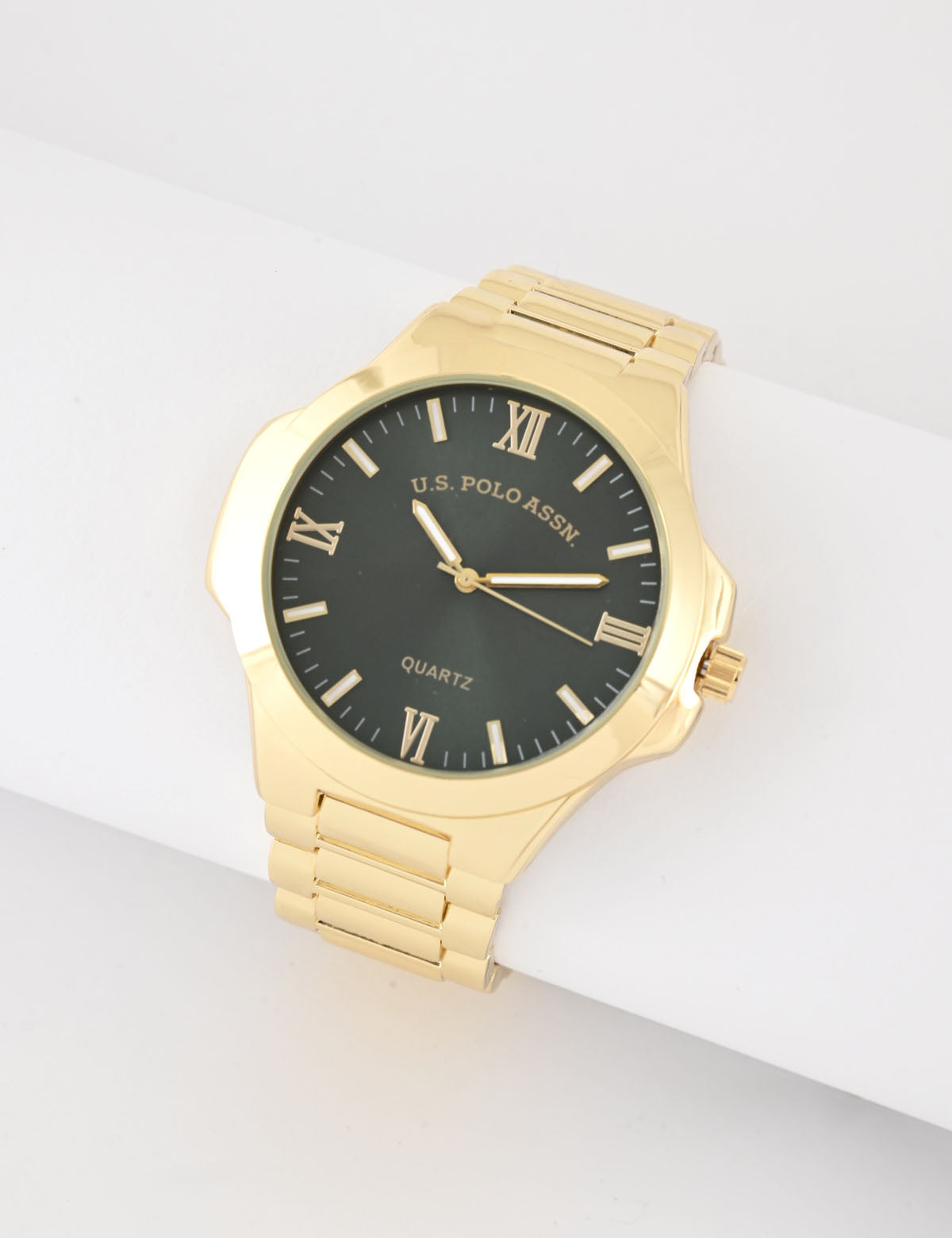 Men's Gold Link Watch with Green Dial | Classic Style