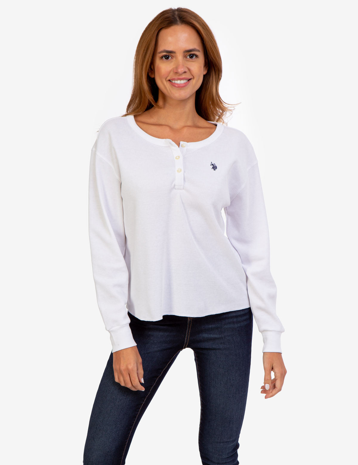 Solid Cotton Henley Shirt with Three-Button Placket | Long Sleeve