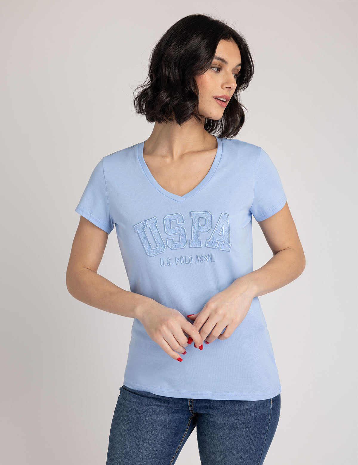 Lace Applique V-Neck T-Shirt for Women | USPA