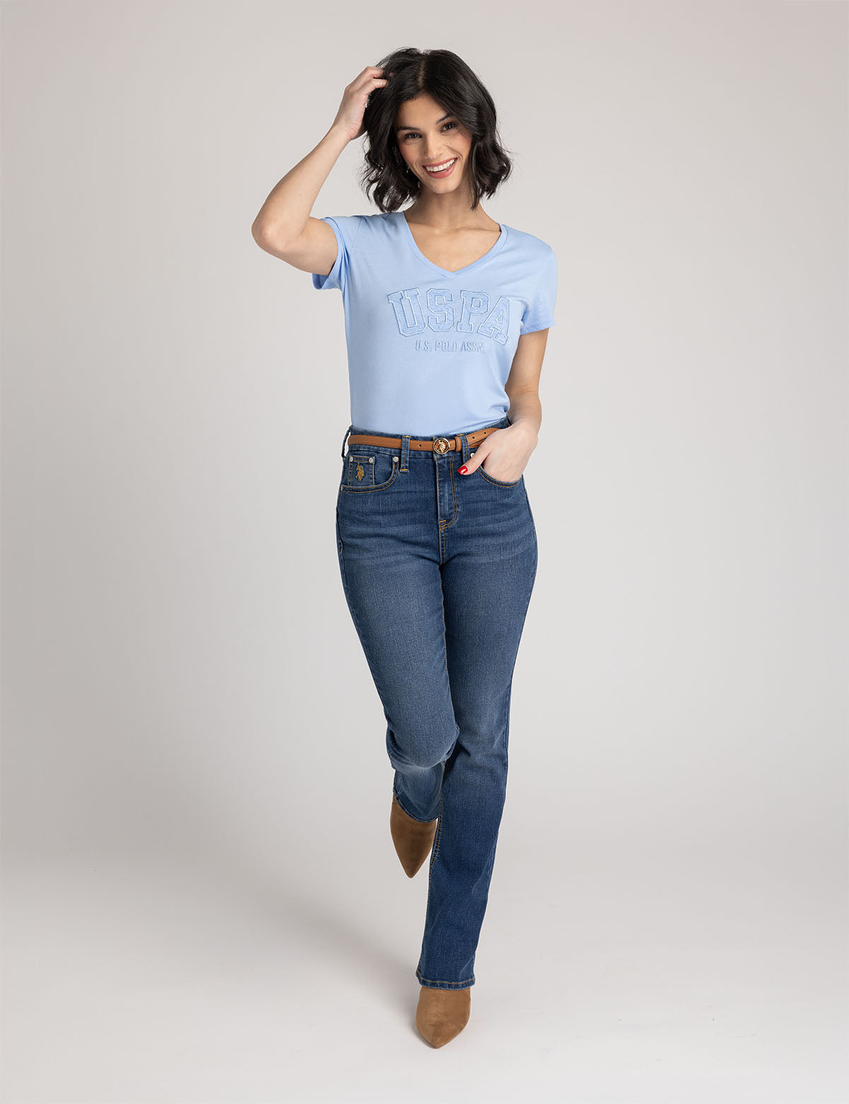 Lace Applique V-Neck T-Shirt for Women | USPA