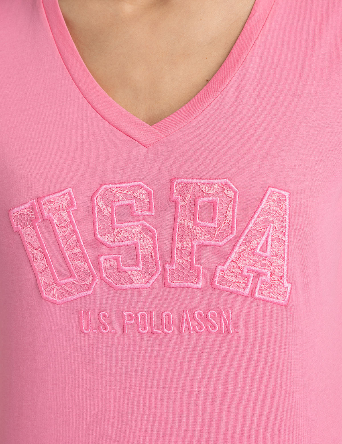 Lace Applique V-Neck T-Shirt for Women | USPA