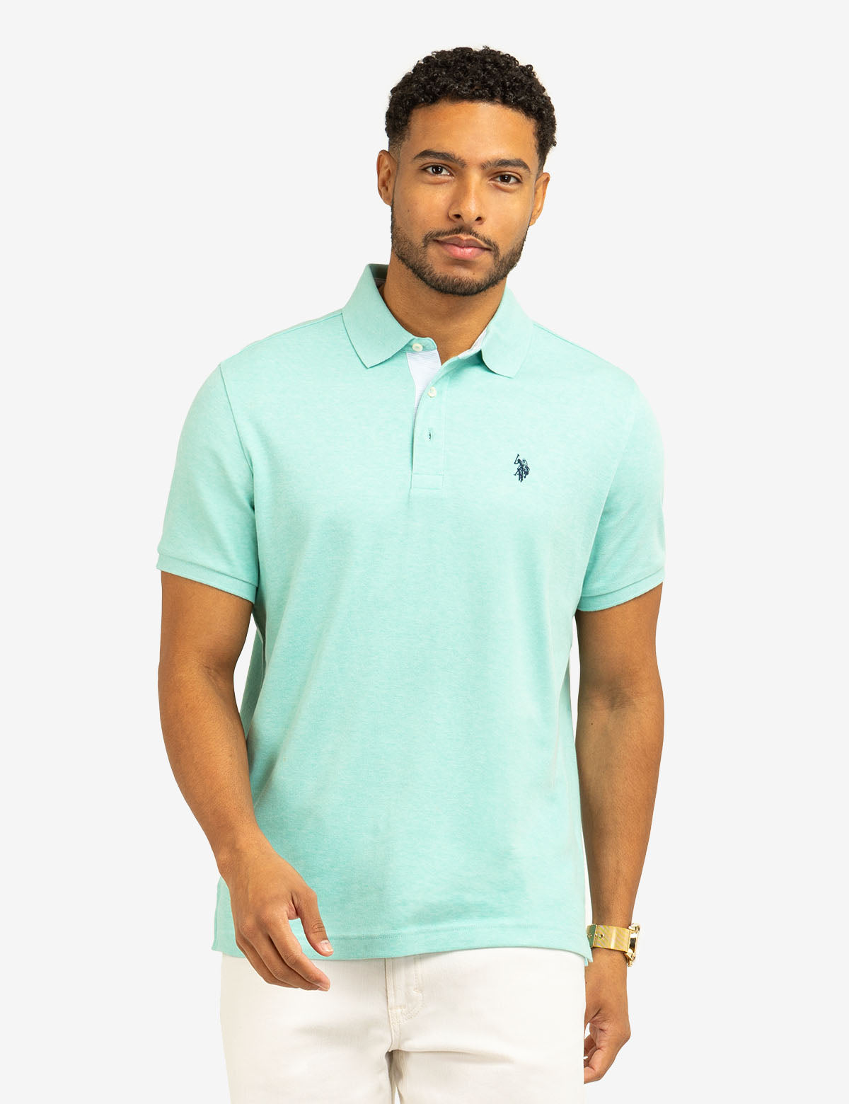 Classic Polo Shirt with Woven Trim & Logo Detail | Solid Interlock