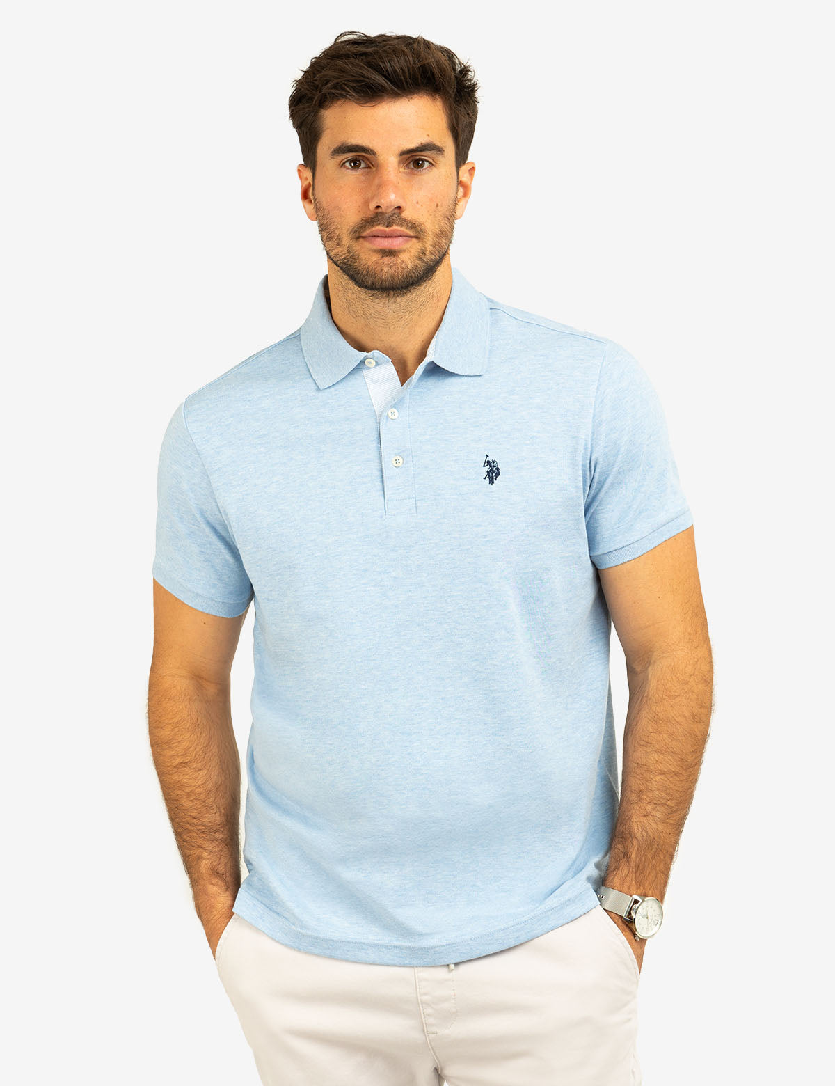 Classic Polo Shirt with Woven Trim & Logo Detail | Solid Interlock