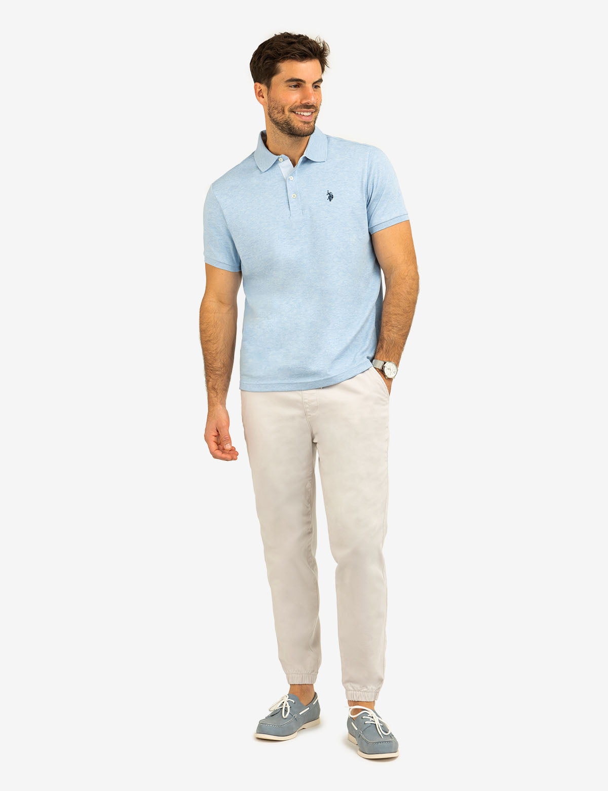 Classic Polo Shirt with Woven Trim & Logo Detail | Solid Interlock