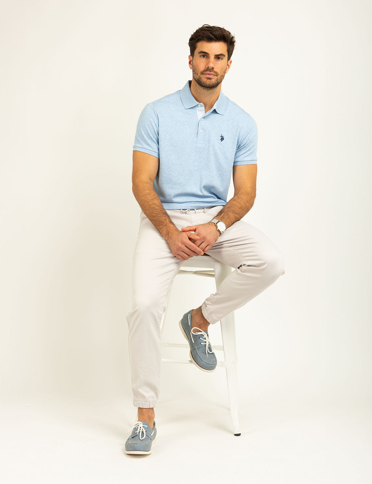 Classic Polo Shirt with Woven Trim & Logo Detail | Solid Interlock