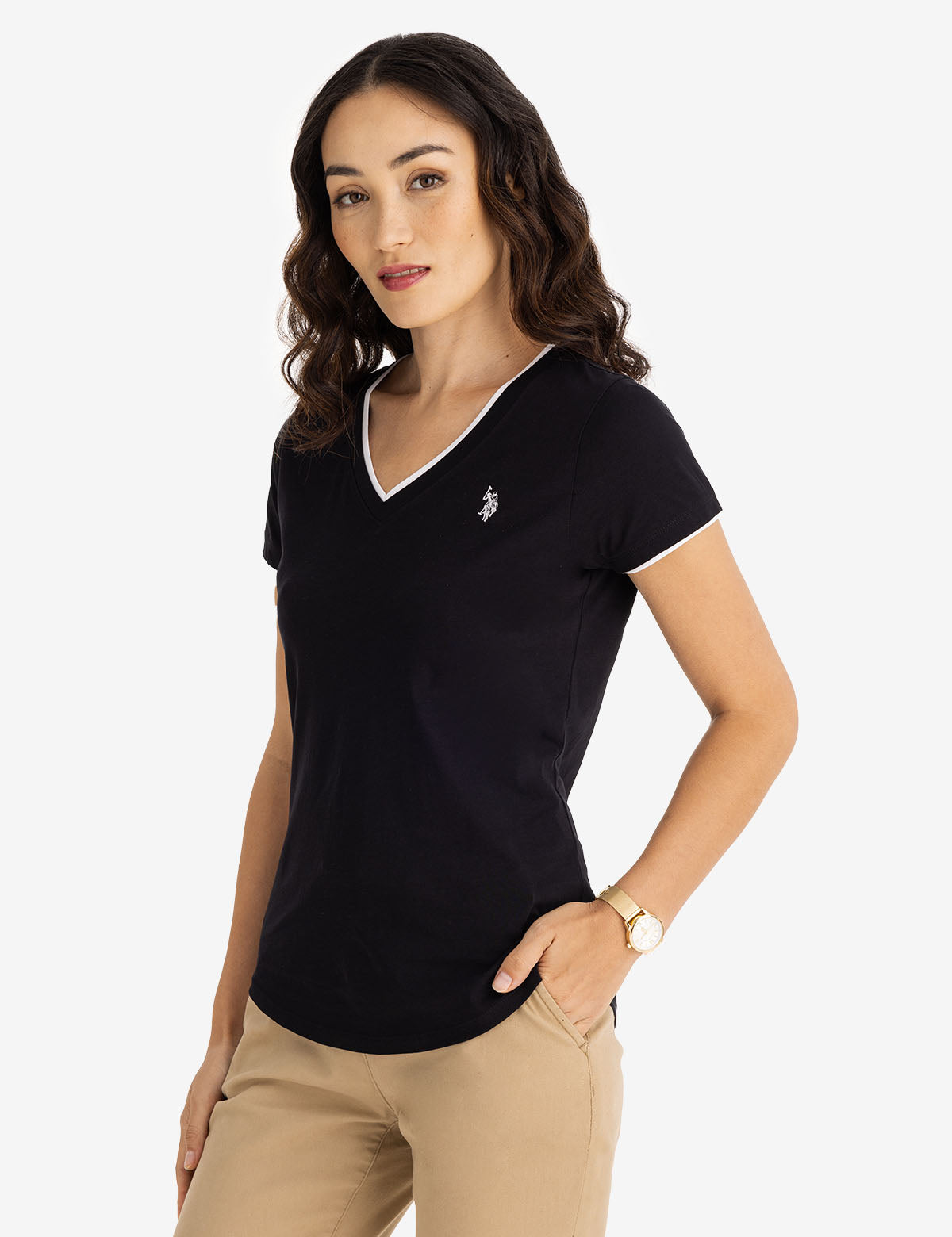 Double Band V-Neck T-Shirt | Slim Fit Casual Tee