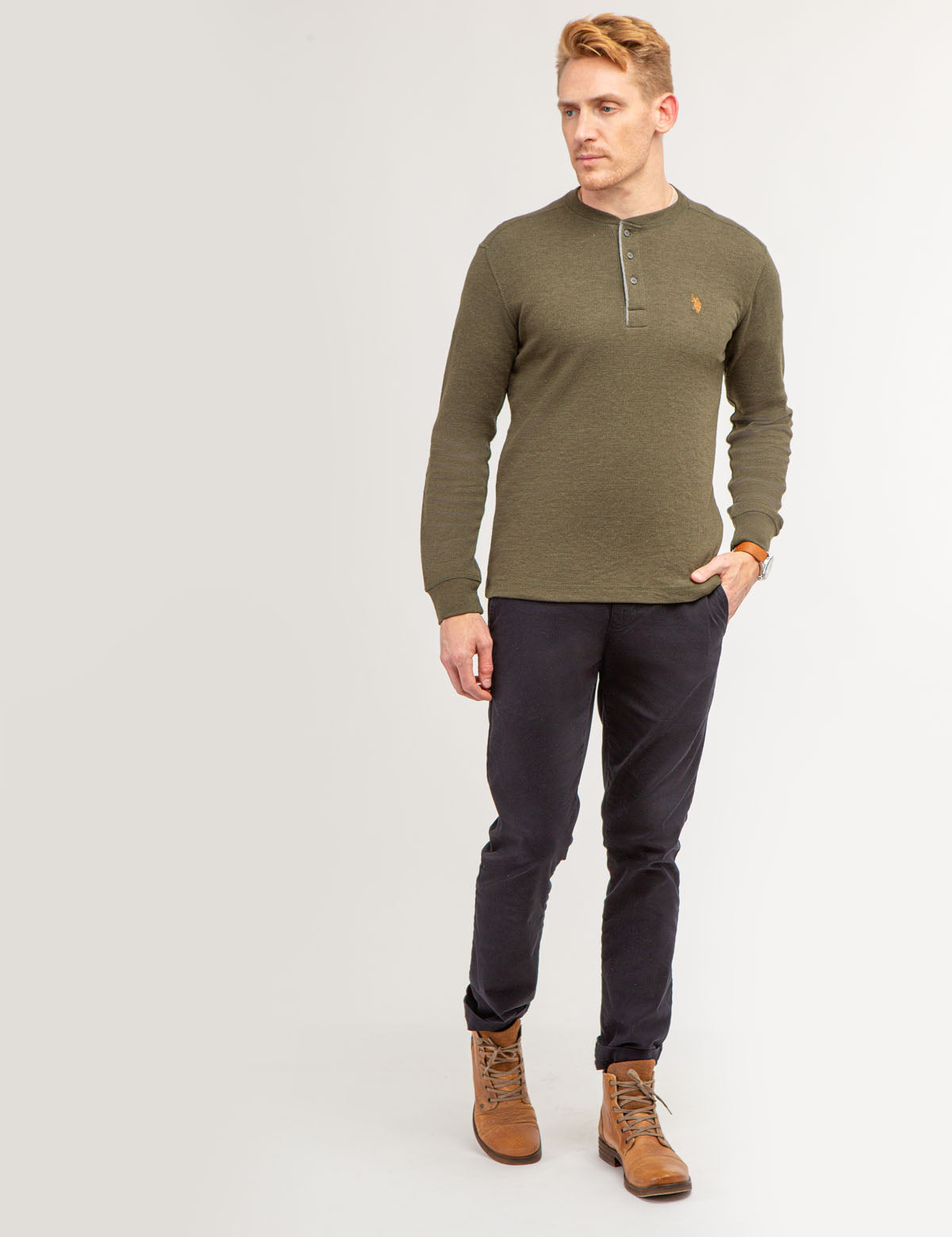Thermal Henley Shirt for Men | Solid Long Sleeve Base Layer