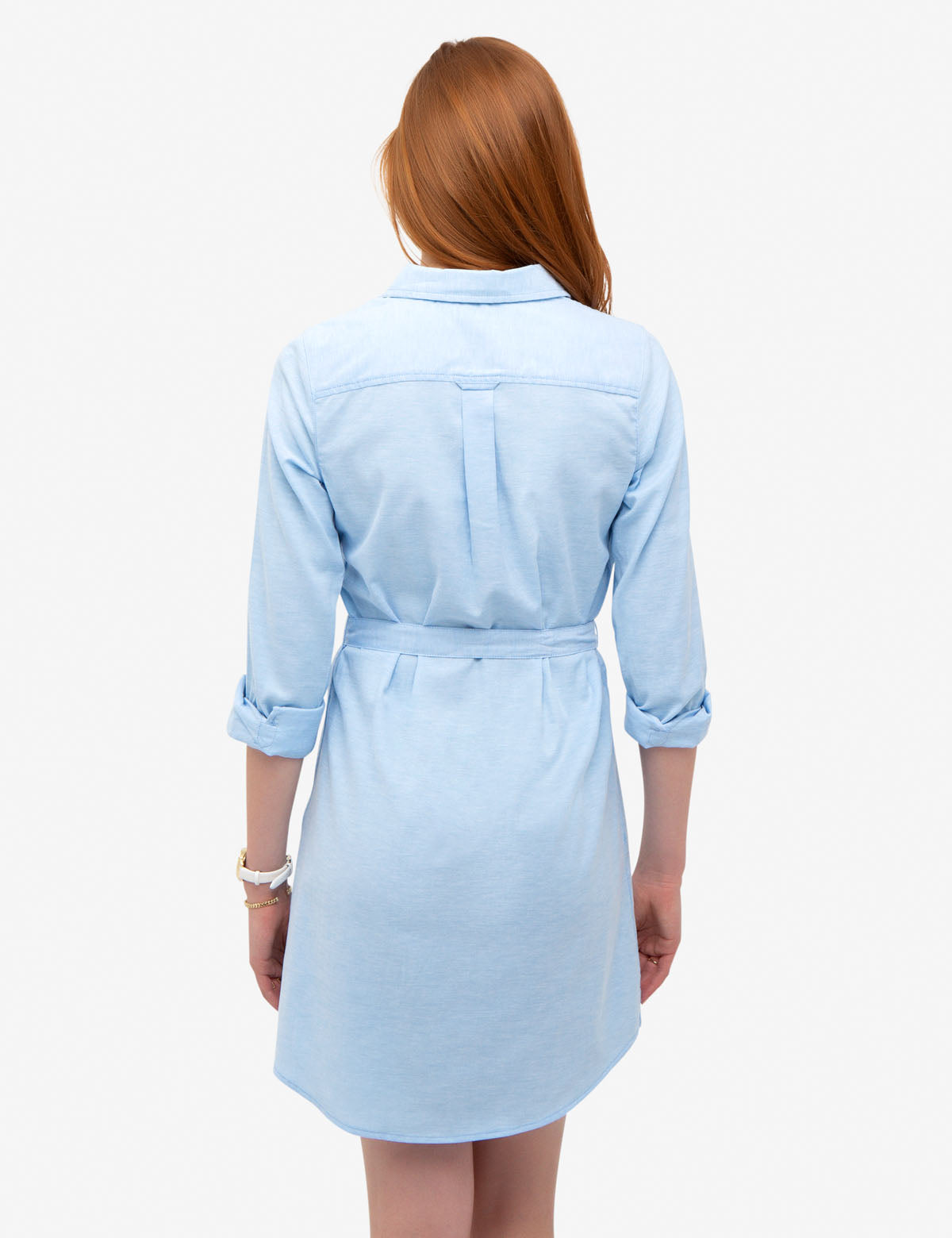 Classic Oxford Dress with Button Placket & Tie Waist | Solid