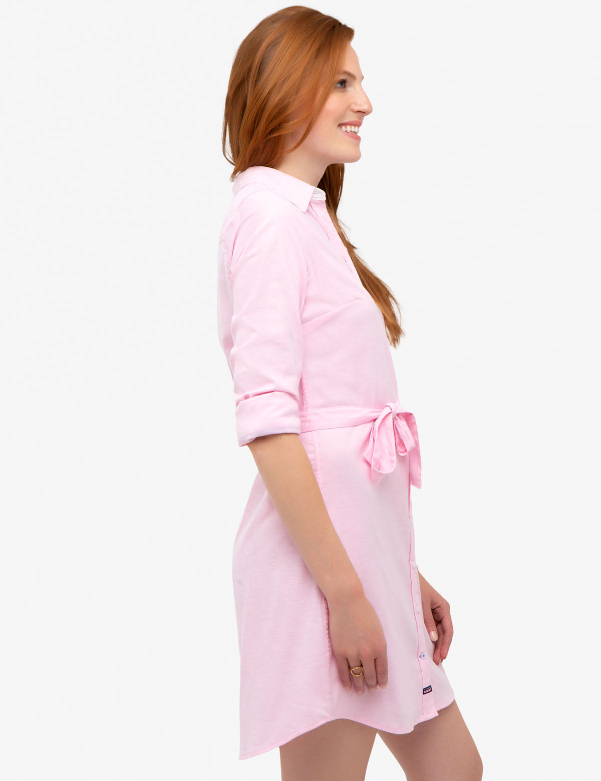Classic Oxford Dress with Button Placket & Tie Waist | Solid