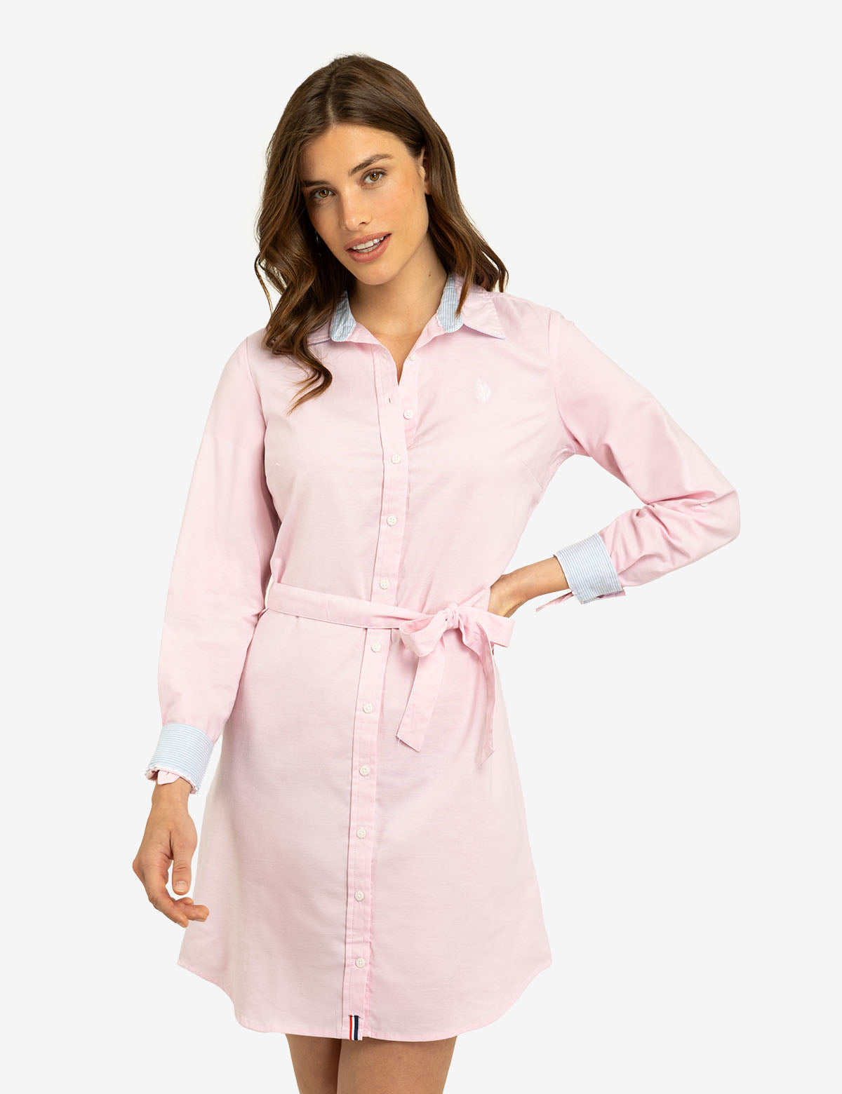 Classic Oxford Dress with Button Placket & Tie Waist | Solid