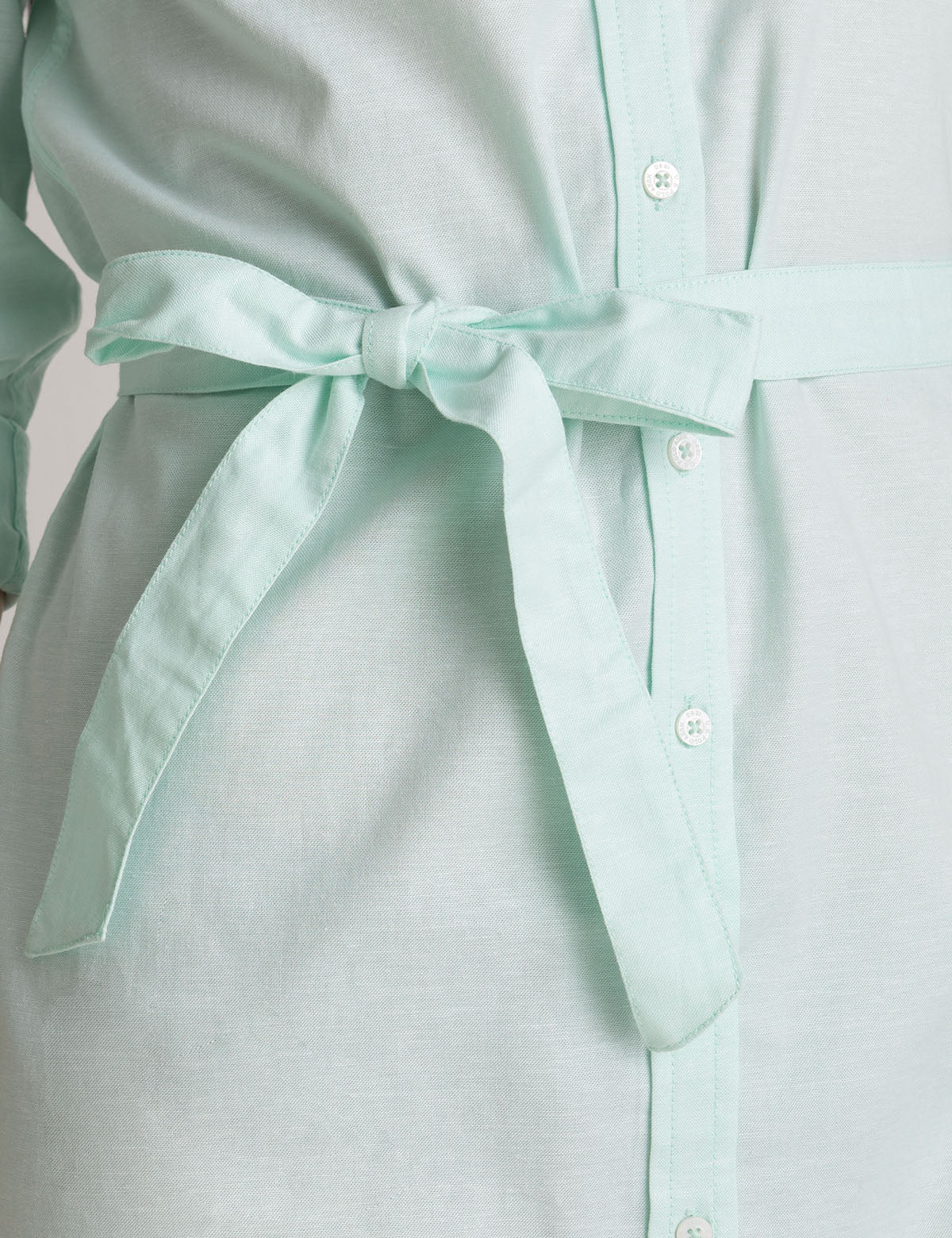 Classic Oxford Dress with Button Placket & Tie Waist | Solid