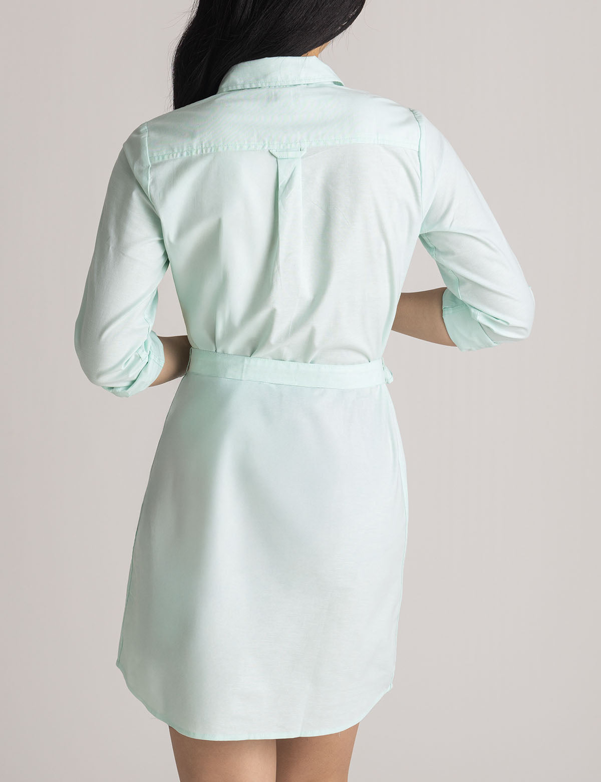 Classic Oxford Dress with Button Placket & Tie Waist | Solid