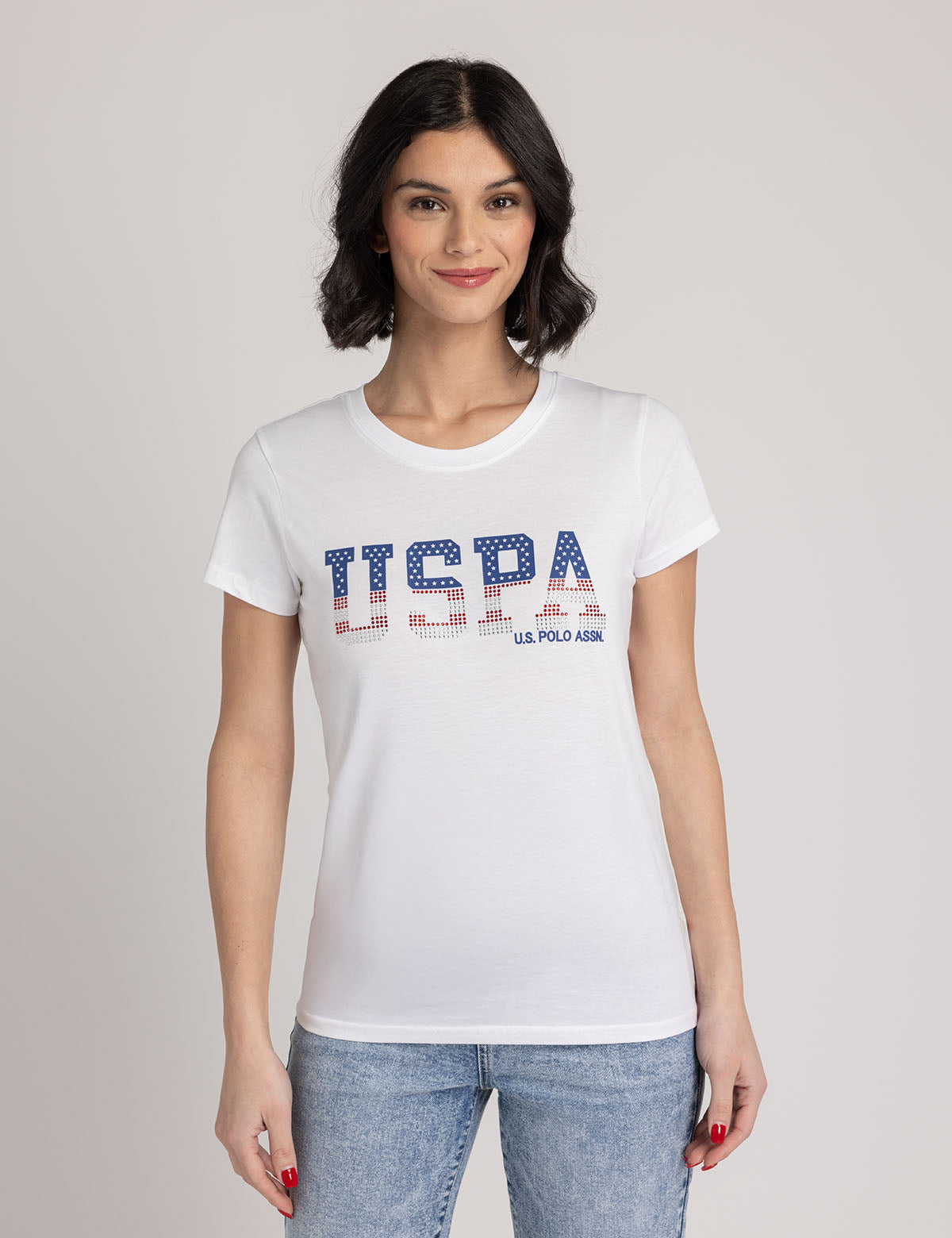 Rhinestone Scoop Neck T-Shirt | Americana Style
