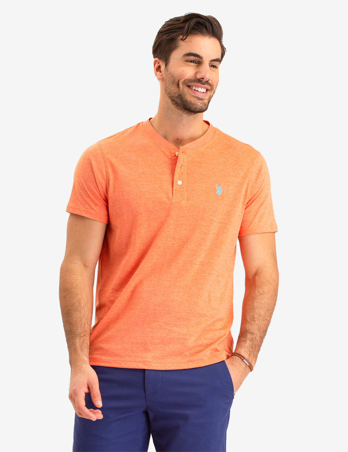 Men's Short Sleeve Henley Shirt with Two-Button Placket | Solid