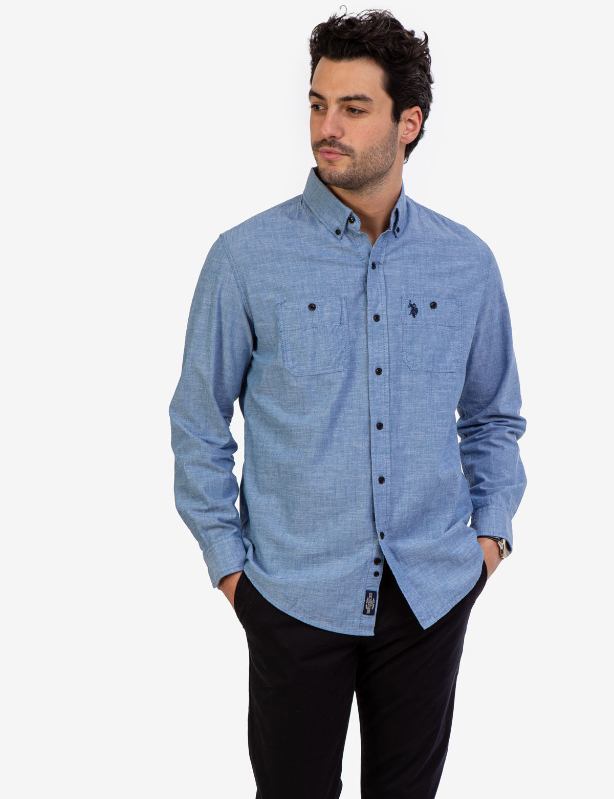 Men's Solid Slub Canvas Long Sleeve Shirt | Casual & Comfortable