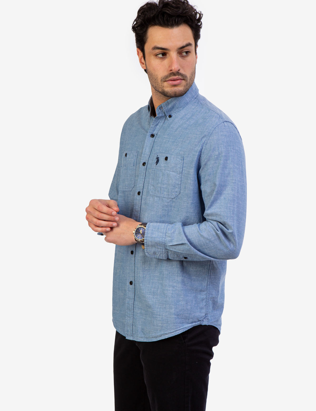 Men's Solid Slub Canvas Long Sleeve Shirt | Casual & Comfortable