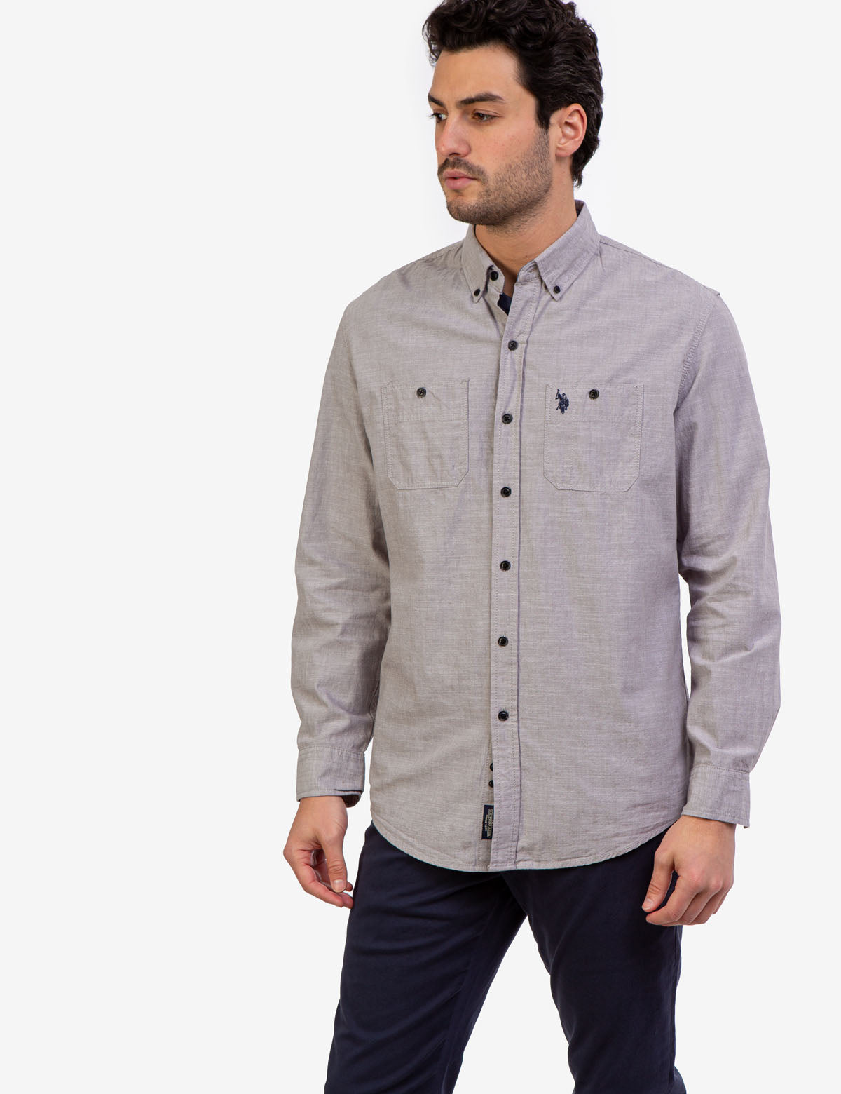 Men's Solid Slub Canvas Long Sleeve Shirt | Casual & Comfortable
