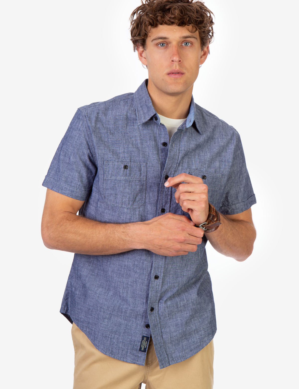 Solid Slub Canvas Short Sleeve Button-Up Shirt | USPA