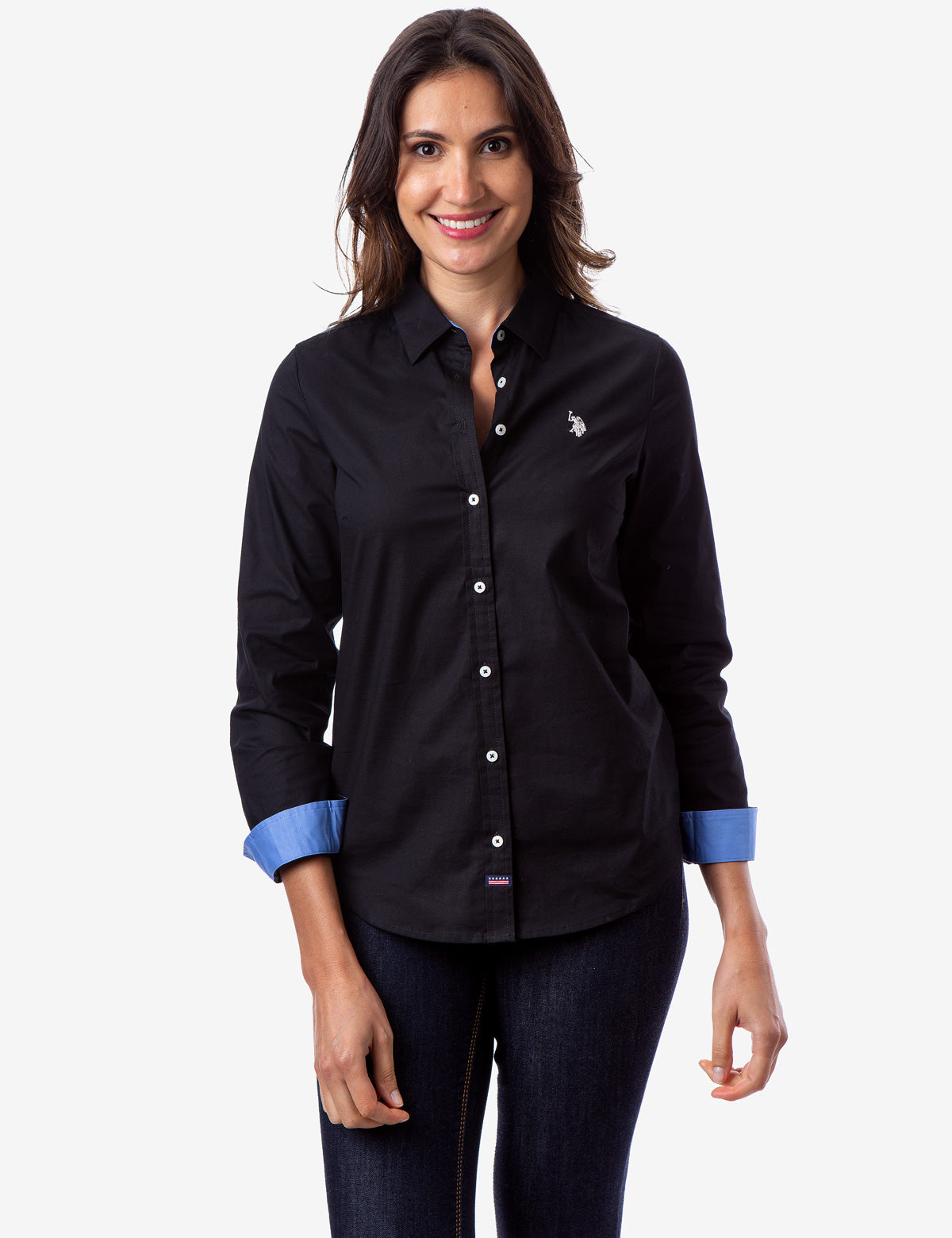 Stretch Poplin Button-Up Shirt with Contrast Trim | Solid Style