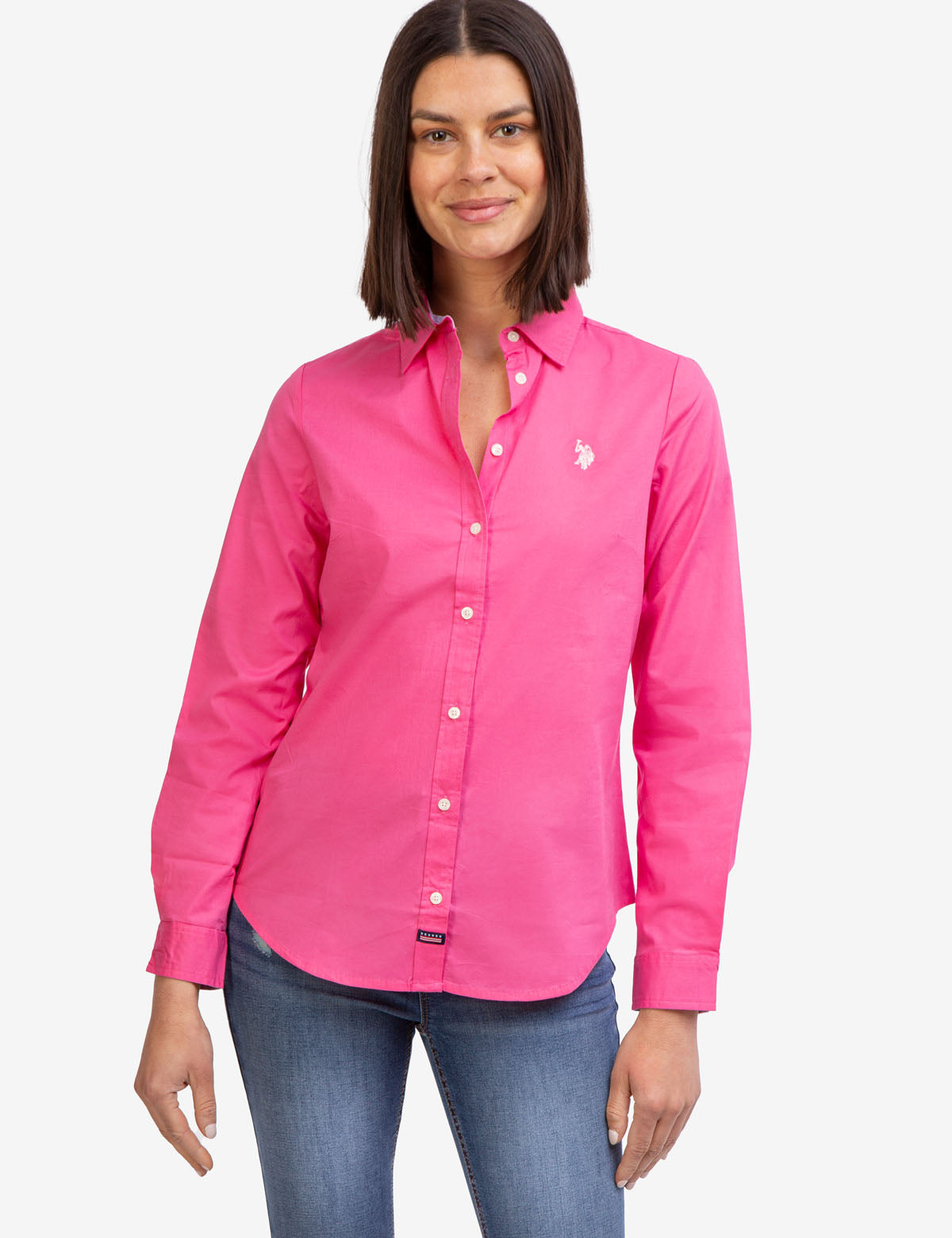 Stretch Poplin Button-Up Shirt with Contrast Trim | Solid Style