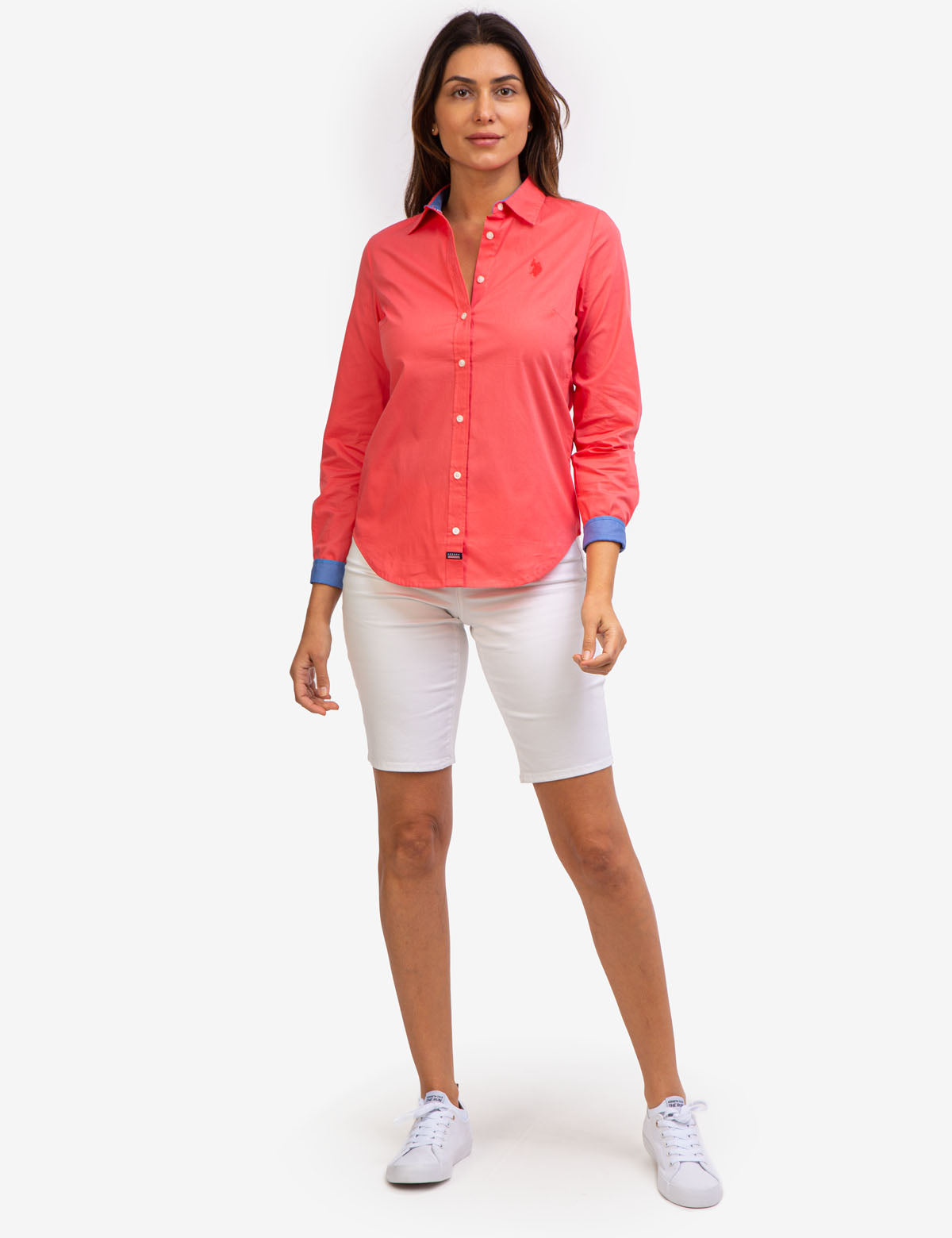 Stretch Poplin Button-Up Shirt with Contrast Trim | Solid Style