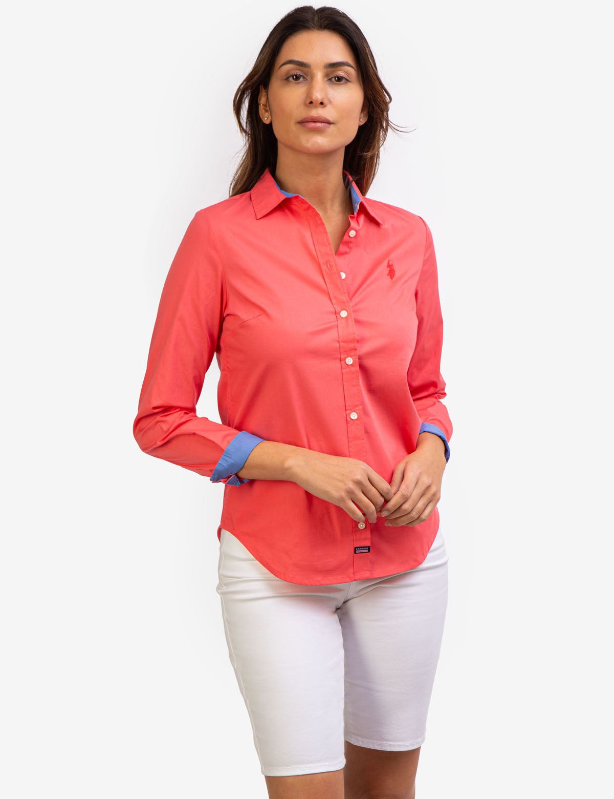Stretch Poplin Button-Up Shirt with Contrast Trim | Solid Style