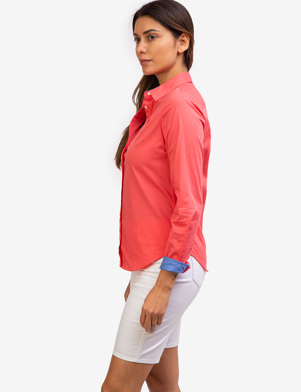 Stretch Poplin Button-Up Shirt with Contrast Trim | Solid Style