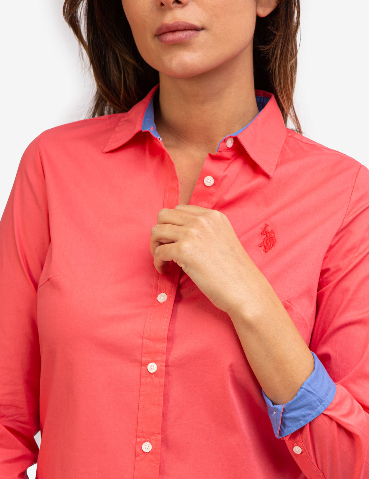 Stretch Poplin Button-Up Shirt with Contrast Trim | Solid Style