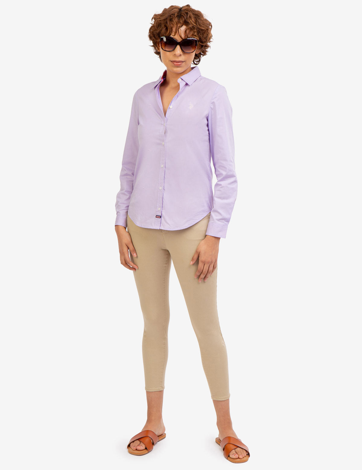 Stretch Poplin Button-Up Shirt with Contrast Trim | Solid Style