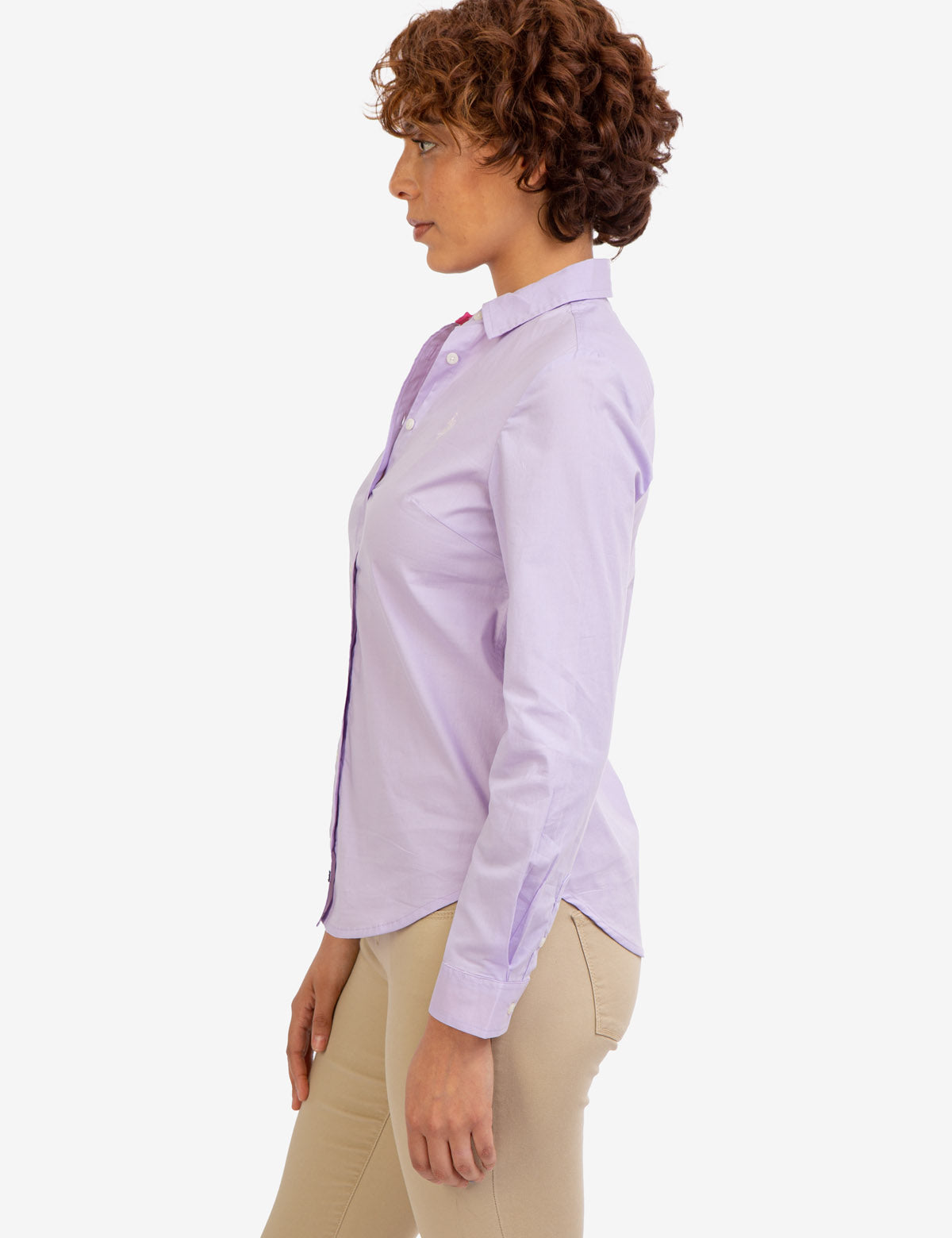 Stretch Poplin Button-Up Shirt with Contrast Trim | Solid Style