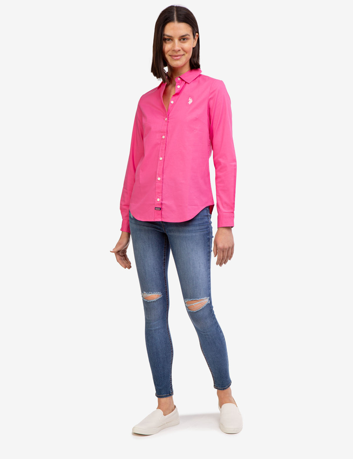 Stretch Poplin Button-Up Shirt with Contrast Trim | Solid Style