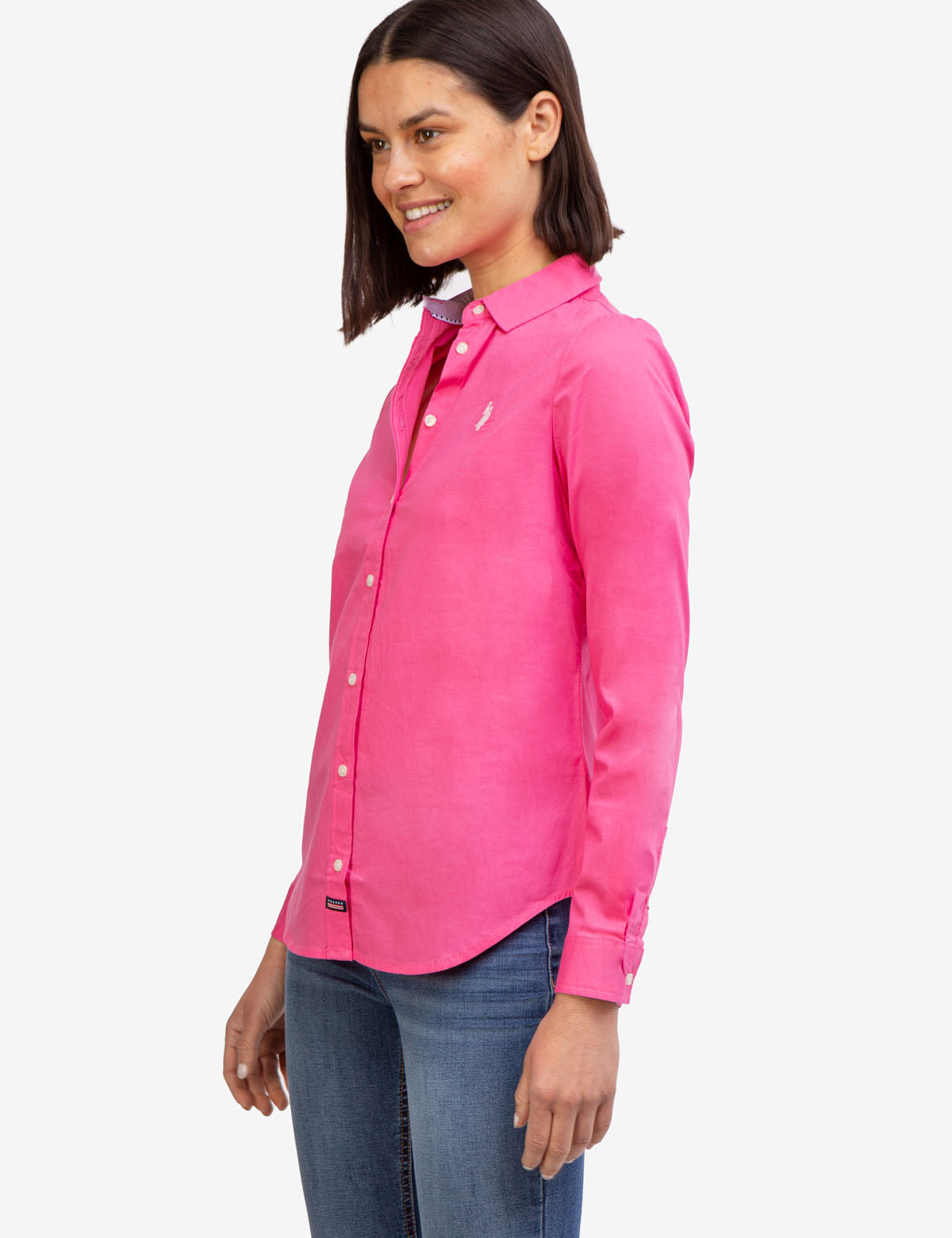 Stretch Poplin Button-Up Shirt with Contrast Trim | Solid Style