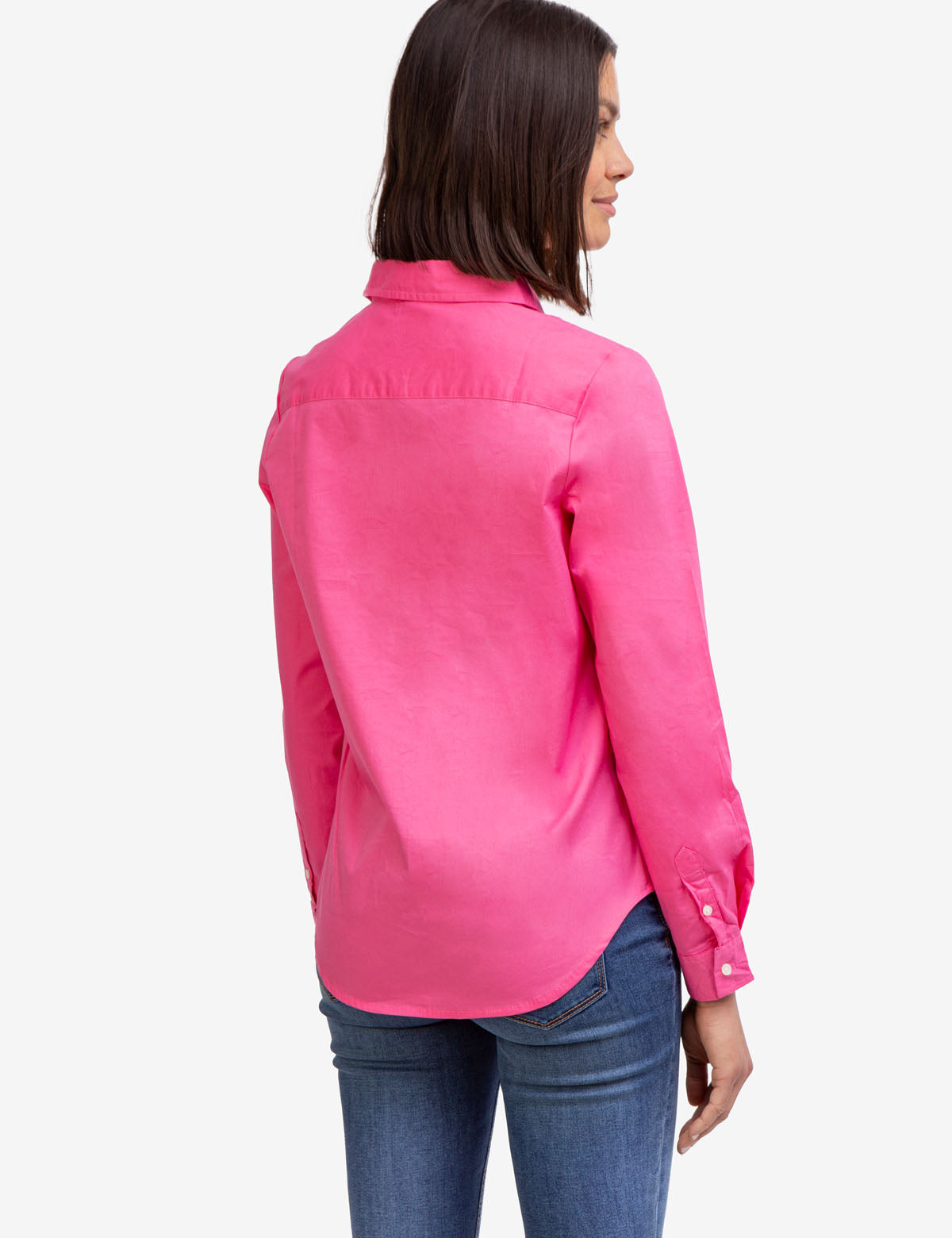 Stretch Poplin Button-Up Shirt with Contrast Trim | Solid Style