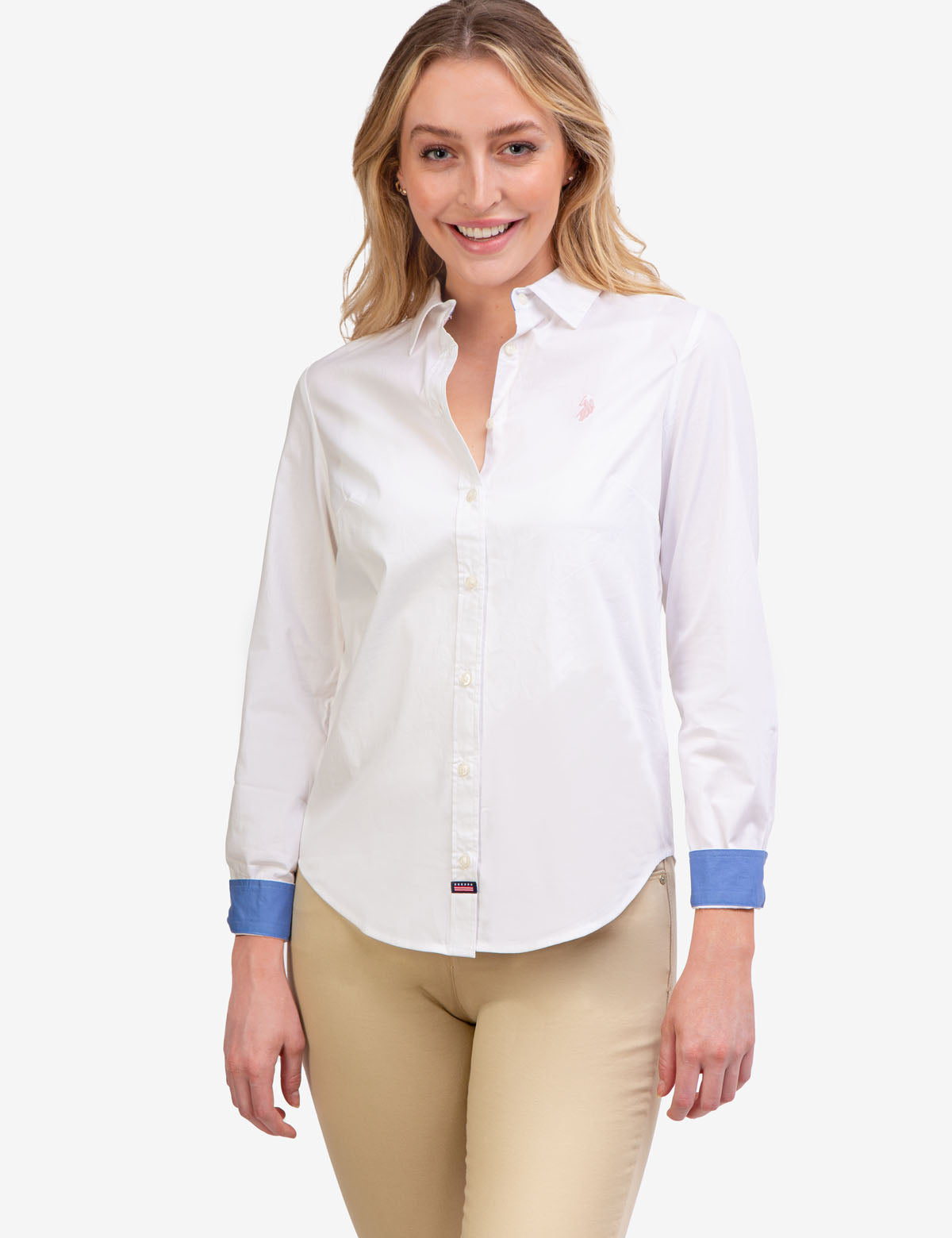 Stretch Poplin Button-Up Shirt with Contrast Trim | Solid Style