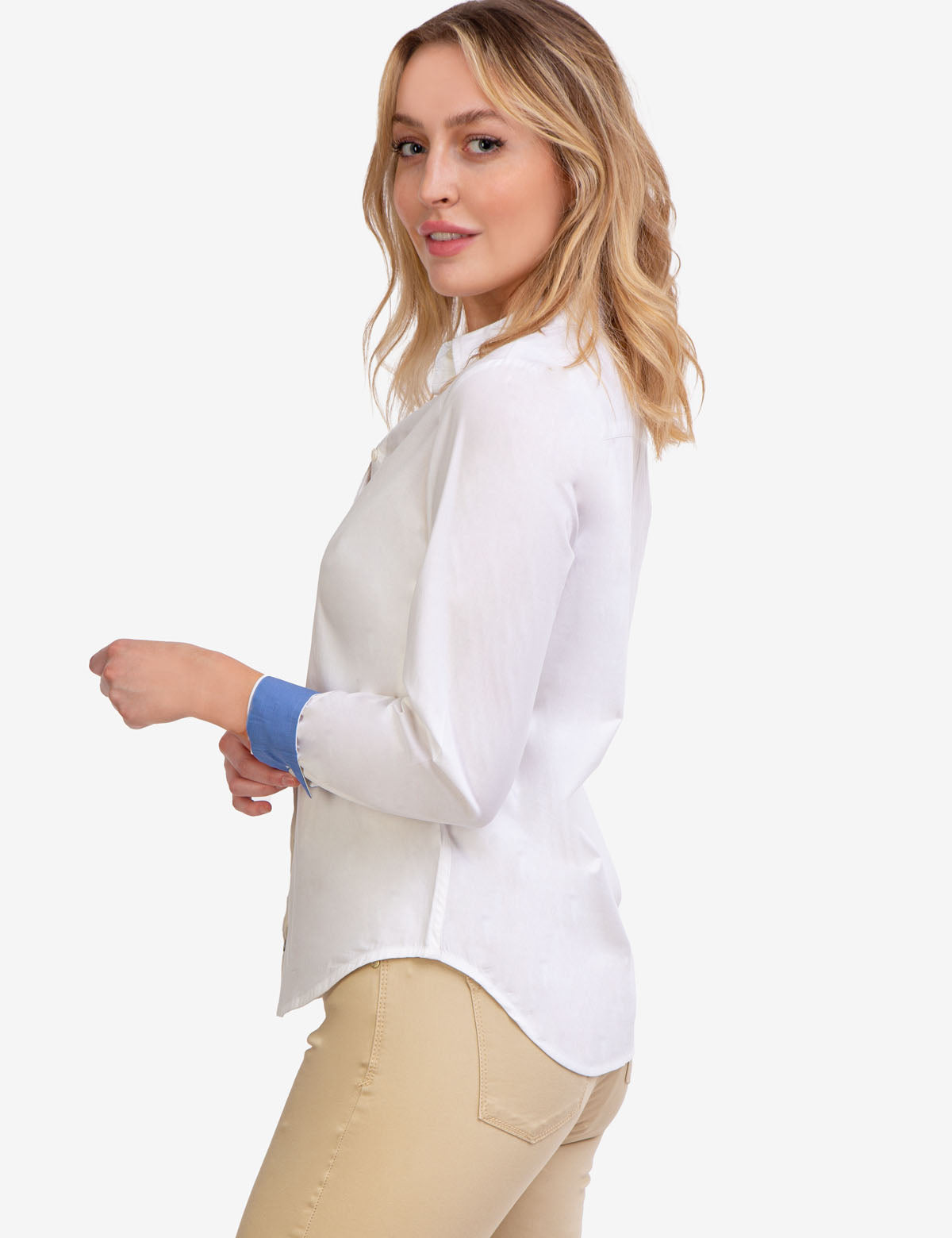 Stretch Poplin Button-Up Shirt with Contrast Trim | Solid Style