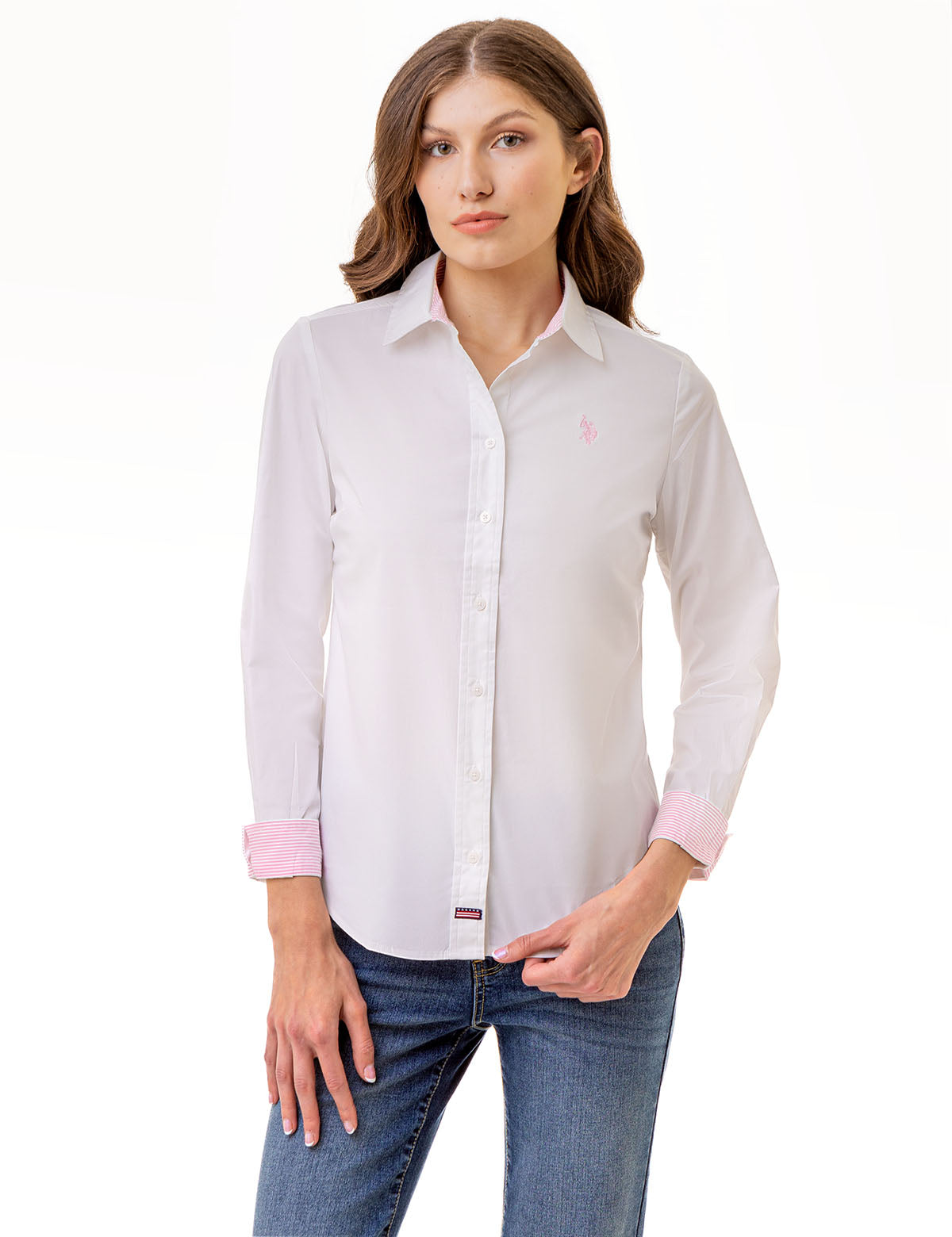 Stretch Poplin Button-Up Shirt with Contrast Trim | Solid Style