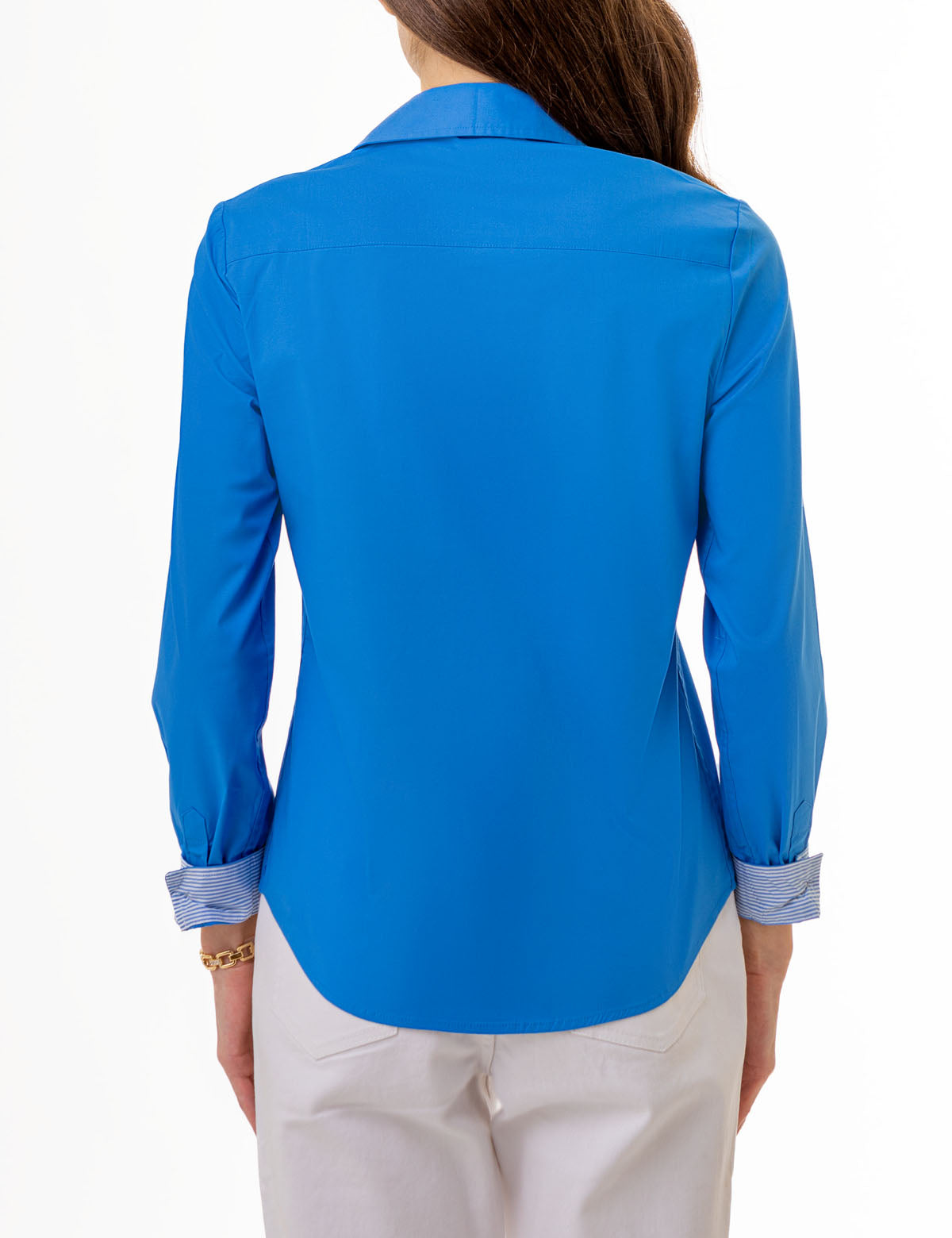 Stretch Poplin Button-Up Shirt with Contrast Trim | Solid Style