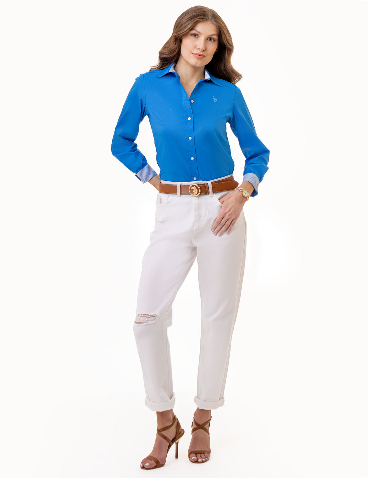 Stretch Poplin Button-Up Shirt with Contrast Trim | Solid Style